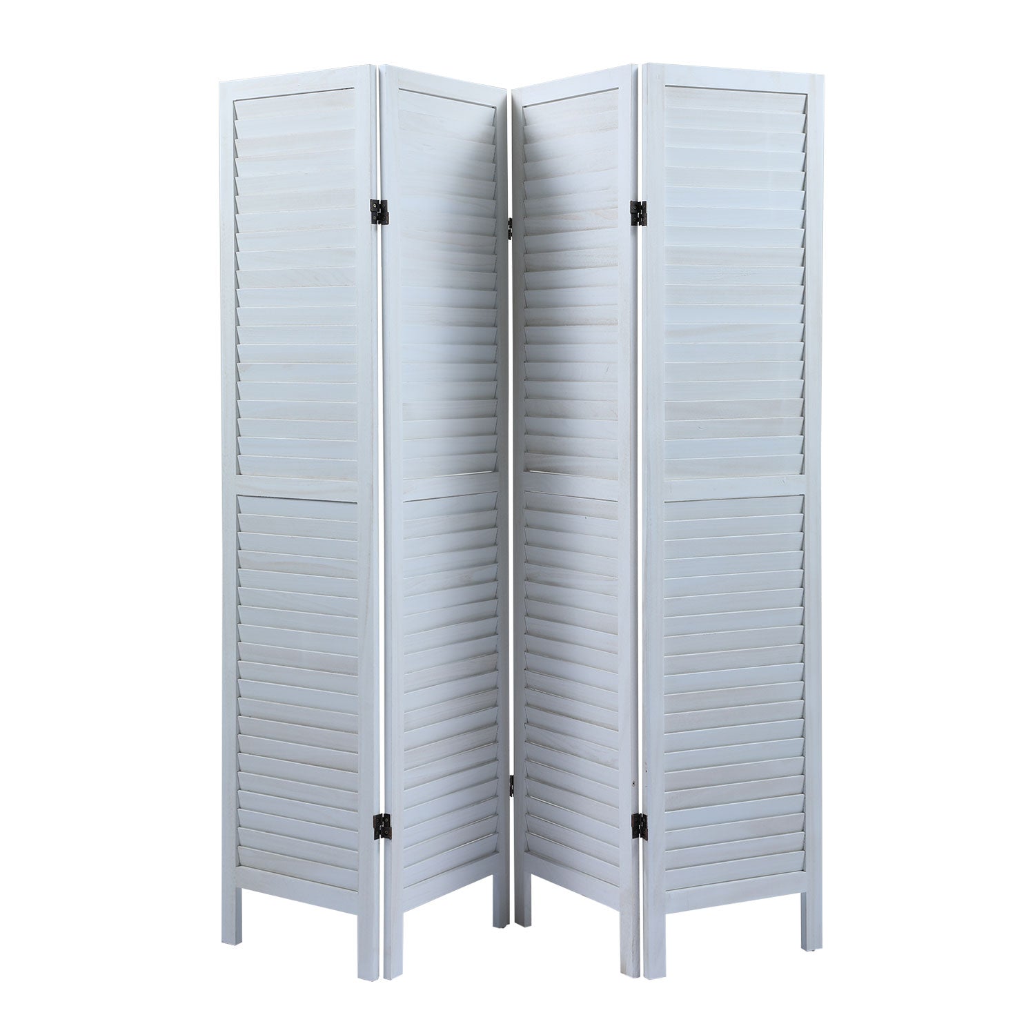 Sycamore Wood 4 Panel Screen Folding Louvered Room Divider Old White White Wood