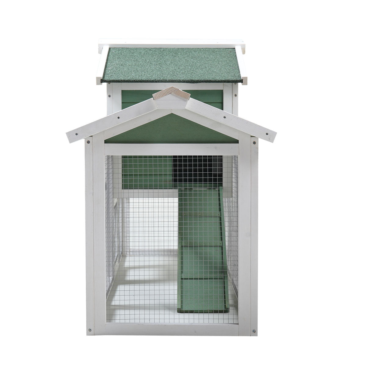 Large Wooden Rabbit Hutch Indoor And Outdoor Bunny Cage With A Removable Tray And A Waterproof Roof, Grey Green White Green Wood