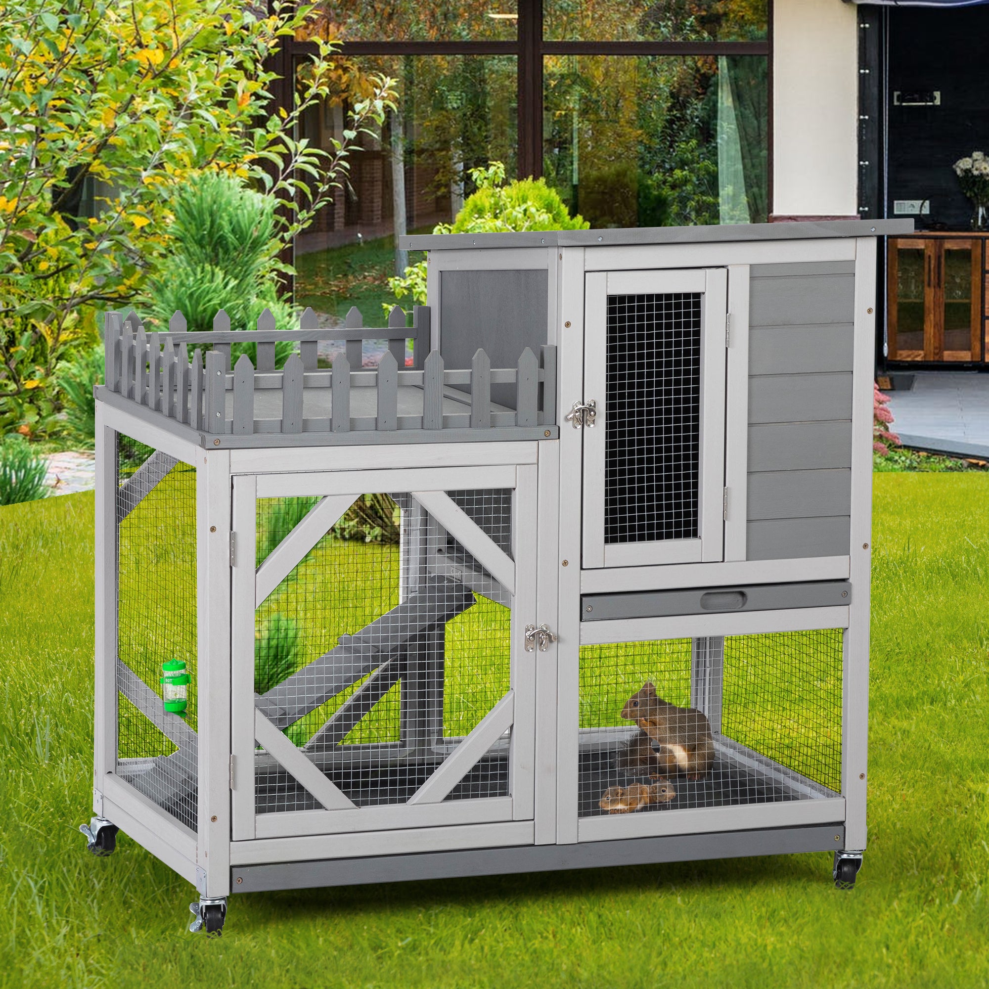 Large Rabbit Hutch, Wooden Bunny Cage with
