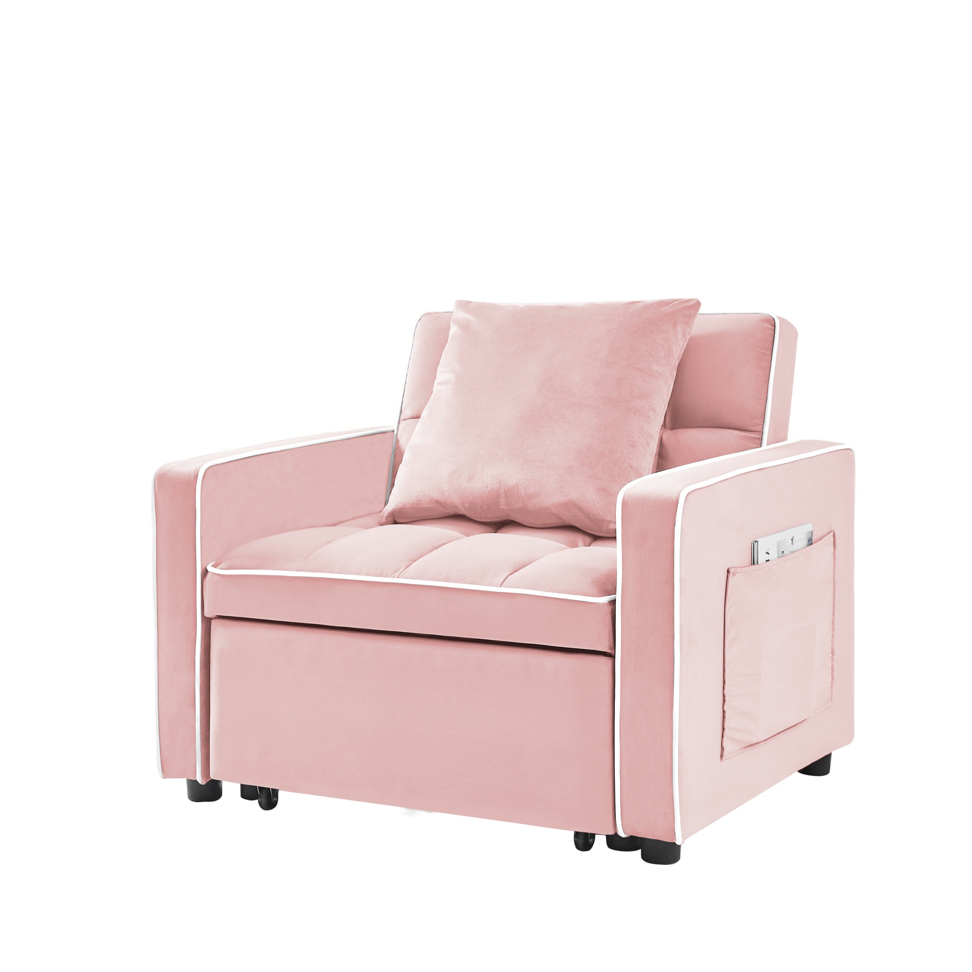 Three In One Sofa Bed Chair Folding Sofa Bed Adjustable Back Into A Sofa Recliner Single Bed Adult Modern Chair Bed Berth Pink White Wood Primary Living Space Medium Duty Eucalyptus 1 Seat Pink Velvet Medium Soft Tufted Back Modern Pillow Top Arms Solid