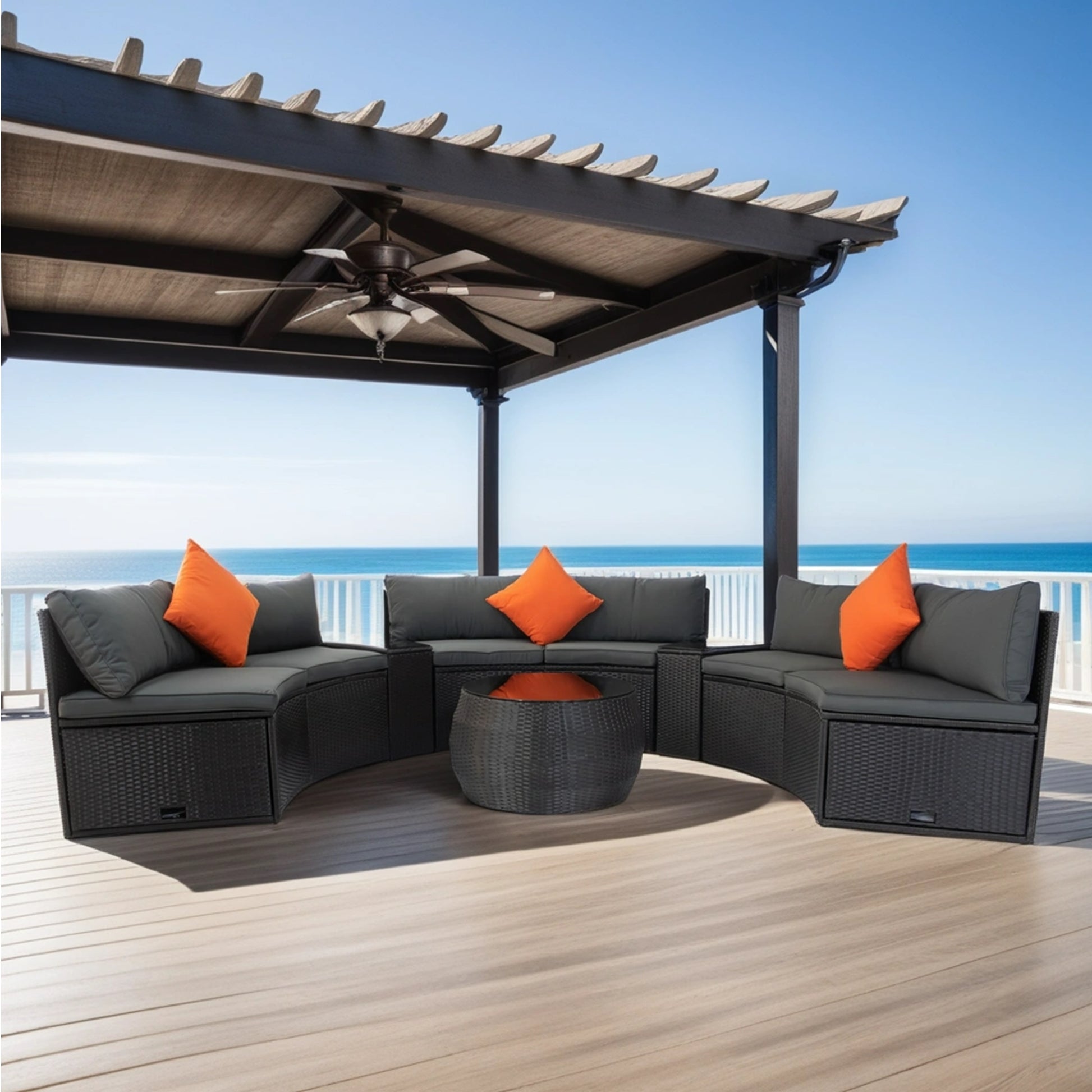 6 Piece Patio Wicker Outdoor Sectional Set 6 Seater Conversation Set With 2 Storage Box Under Seat Black Wicker Dark Grey Cushion 3 Pillow Yes Complete Patio Set Black Rust Resistant Frame Mildew Resistant Cushion Garden & Outdoor Modern Complete Patio