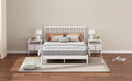 King Size Wood Platform Bed With Gourd Shaped Headboard,Antique White Antique White Wood