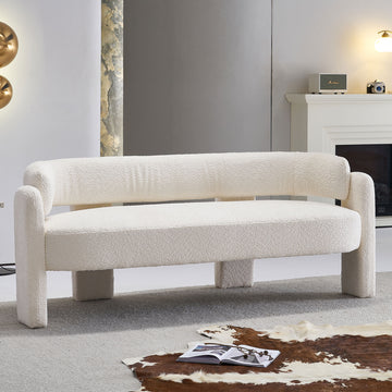 75.59" Wide Boucle Upholstery Modern Sofa For Living Room Beige Beige Polyester Wood Primary Living Space Tight Back Modern Rolled Arms Foam Boucle 1 Seat