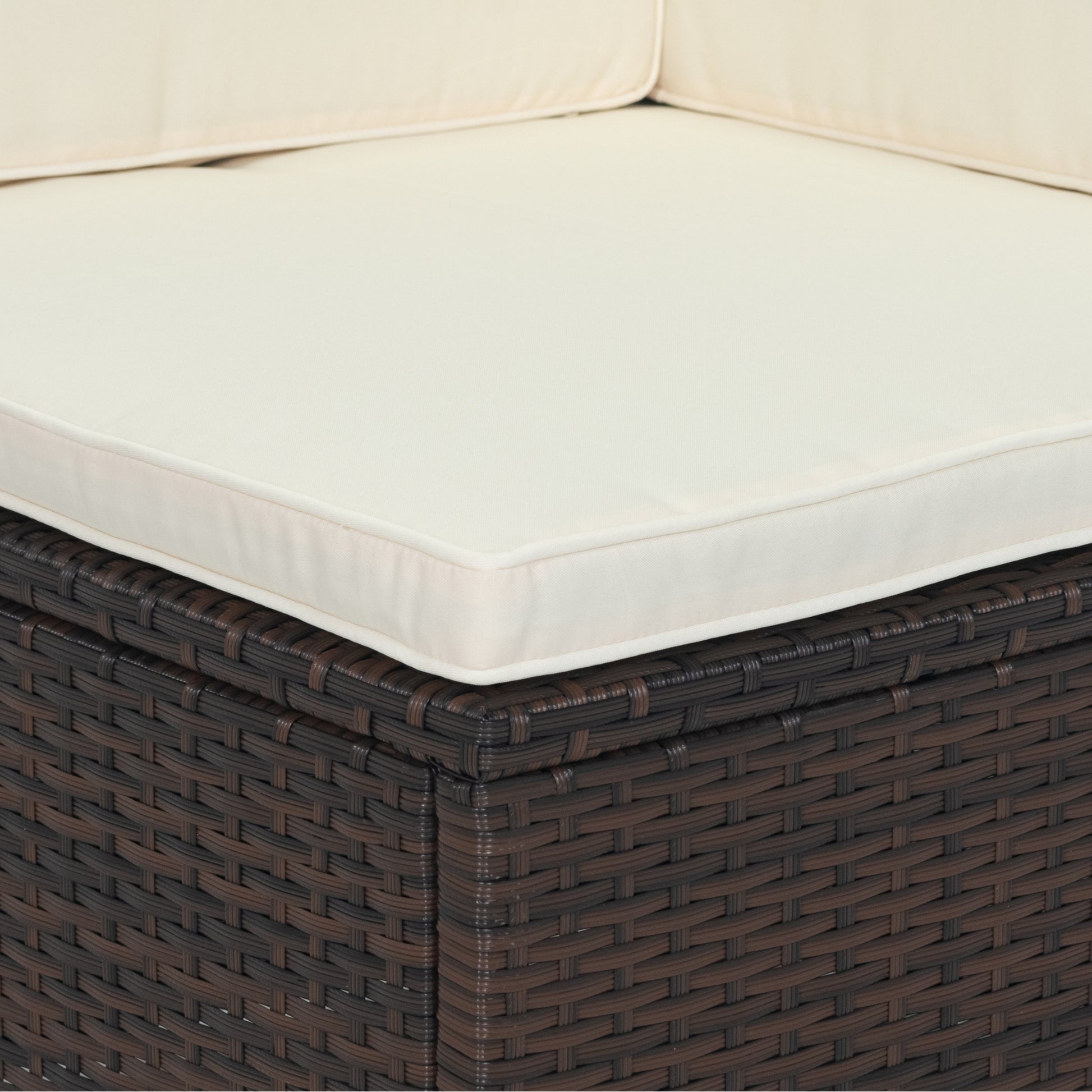 11 Piece Patio Wicker Conversation Set, 10 Seater Patio Sectional Set With 3 Storage Box Under Seat Brown Wicker White Cushion Yes Complete Patio Set Brown Rust Resistant Frame Mildew Resistant Cushion Garden & Outdoor Modern Complete Patio Sets Fiber