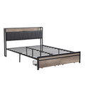 Queen Size Metal Platform Bed Frame With Upholstery Storage Function Headboardand Usb Liner And Footboard With Drawersno Box Spring Needed, Large Under Bed Storage, Easy Assemble Black Gray Mdf Metal