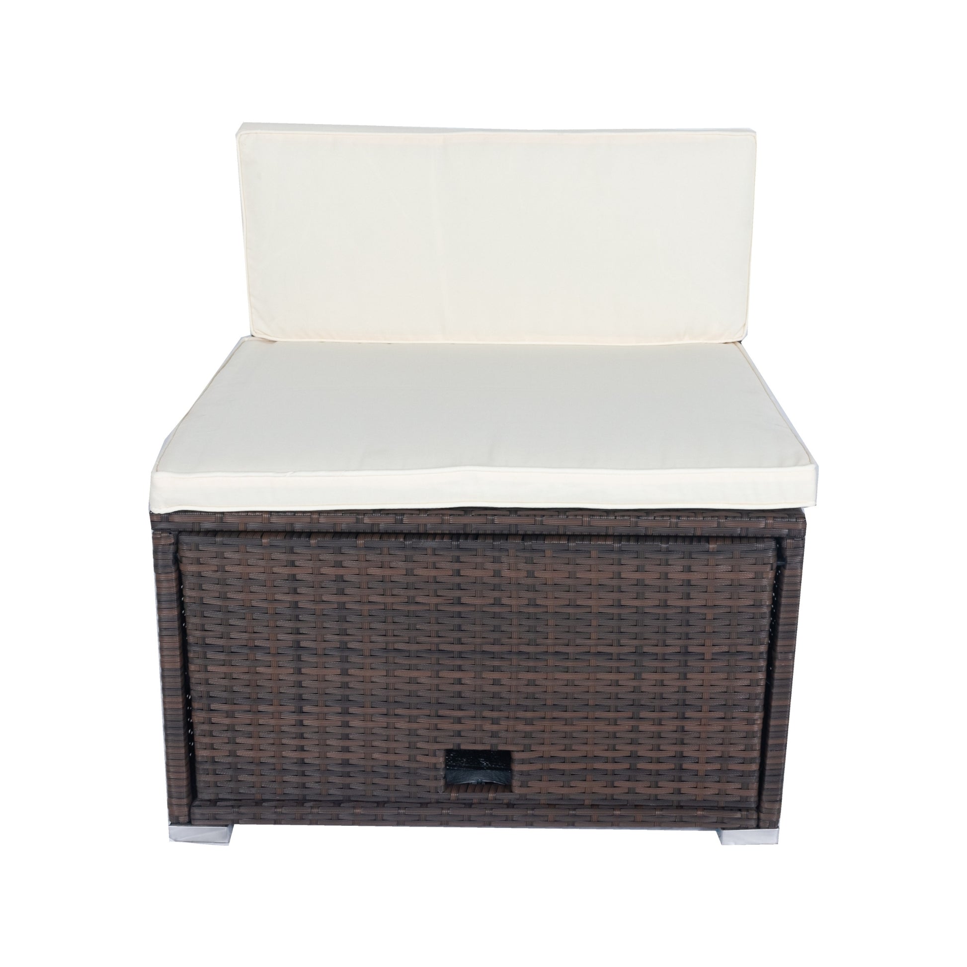 11 Piece Patio Wicker Conversation Set, 10 Seater Patio Sectional Set With 3 Storage Box Under Seat Brown Wicker White Cushion Yes Complete Patio Set Brown Rust Resistant Frame Mildew Resistant Cushion Garden & Outdoor Modern Complete Patio Sets Fiber