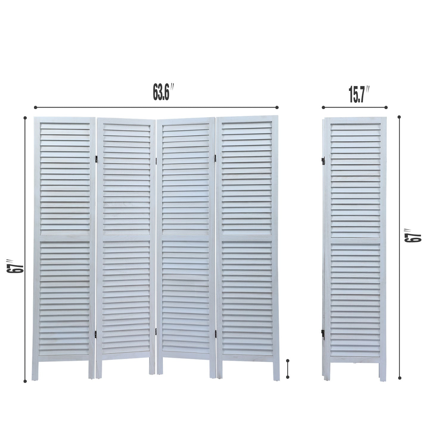 Sycamore Wood 4 Panel Screen Folding Louvered Room Divider Old White White Wood