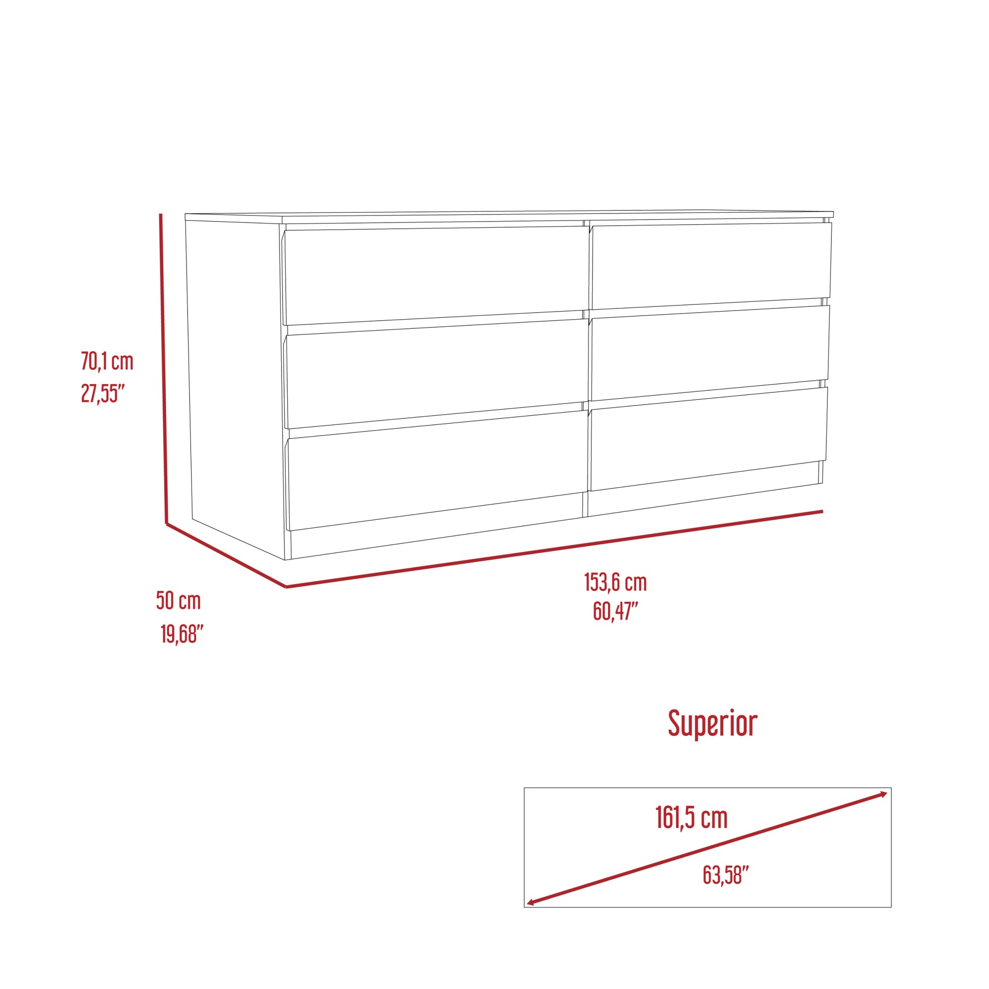 6 Drawer Double Dresser Tronx, Bedroom, White White Particle Board Particle Board