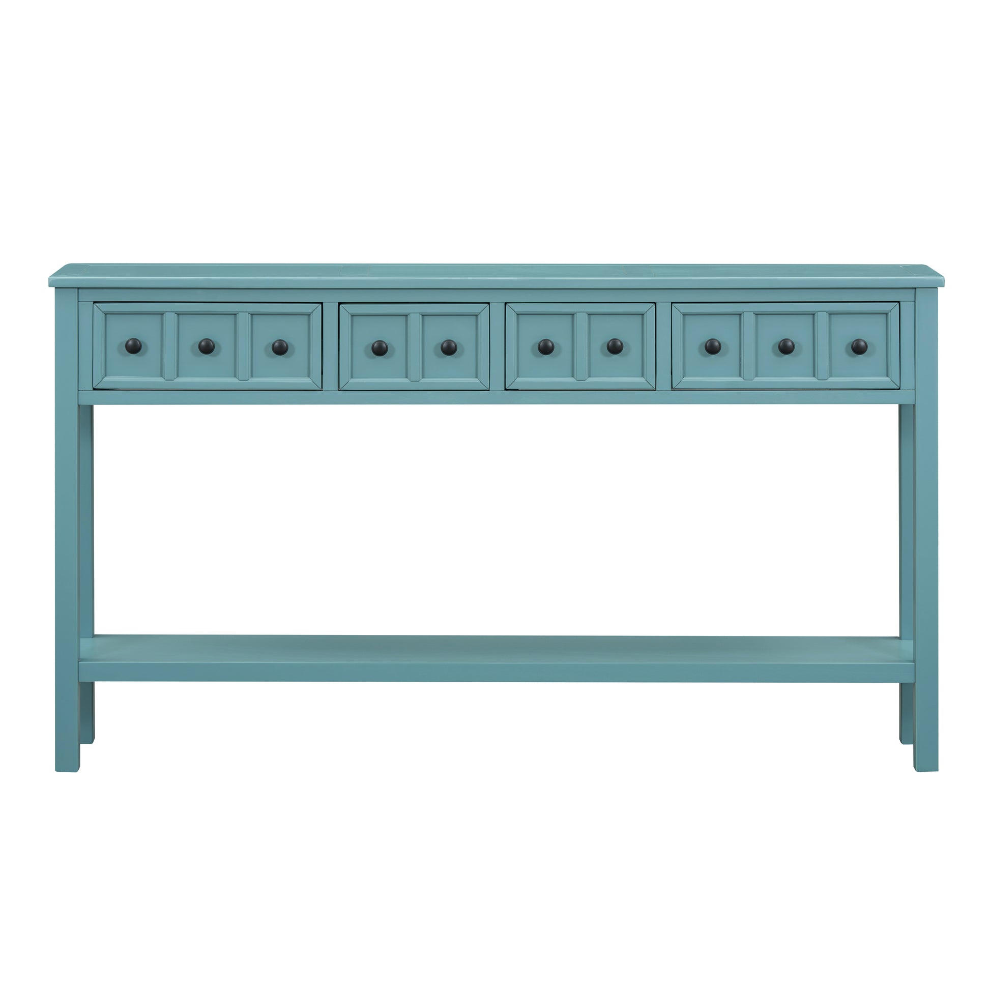 Rustic Entryway Console Table, 60" Long Sofa Table With Two Different Size Drawers And Bottom Shelf For Storage Turquoise Green Turquoise Green Solid Wood