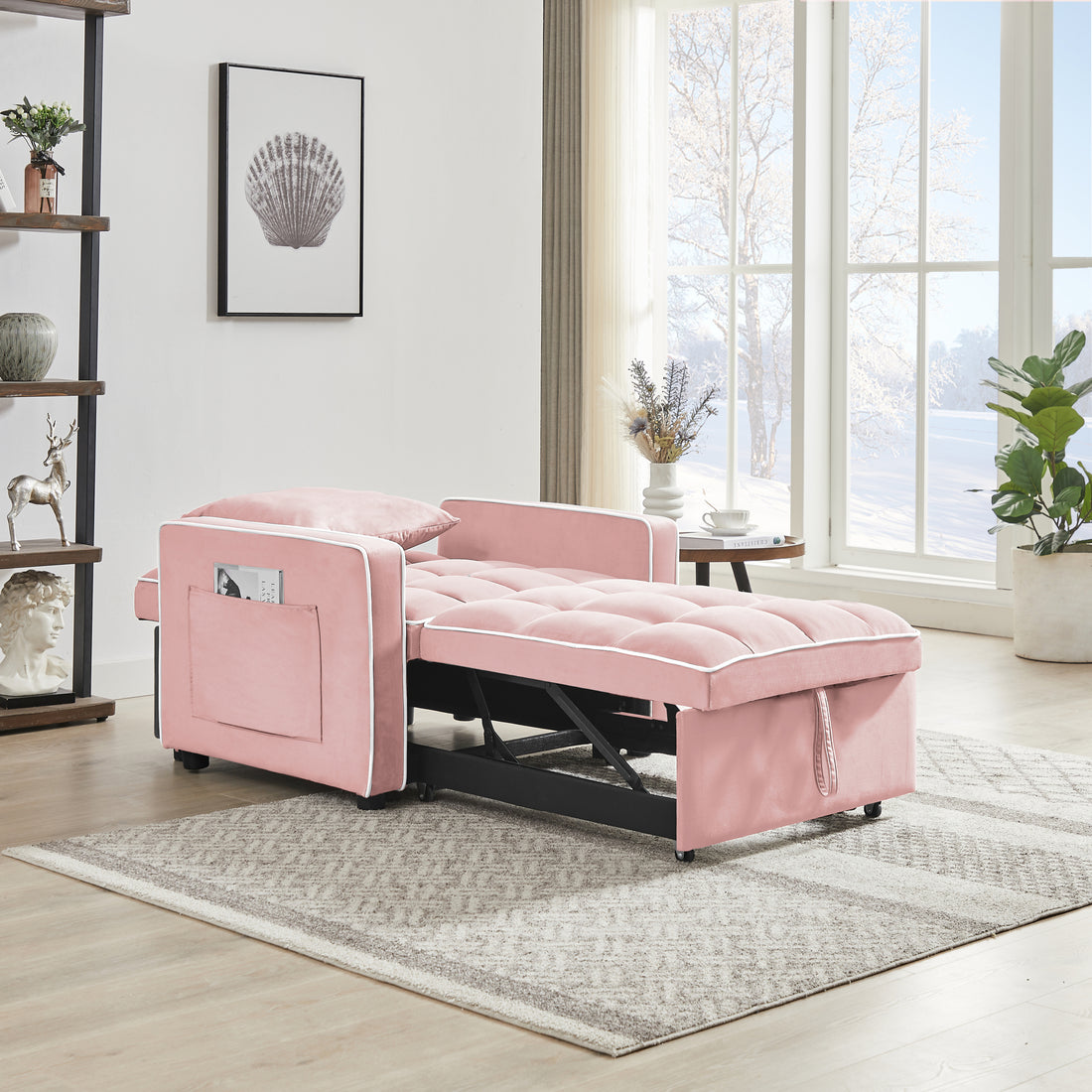 Three In One Sofa Bed Chair Folding Sofa Bed Adjustable Back Into A Sofa Recliner Single Bed Adult Modern Chair Bed Berth Pink White Wood Primary Living Space Medium Duty Eucalyptus 1 Seat Pink Velvet Medium Soft Tufted Back Modern Pillow Top Arms Solid