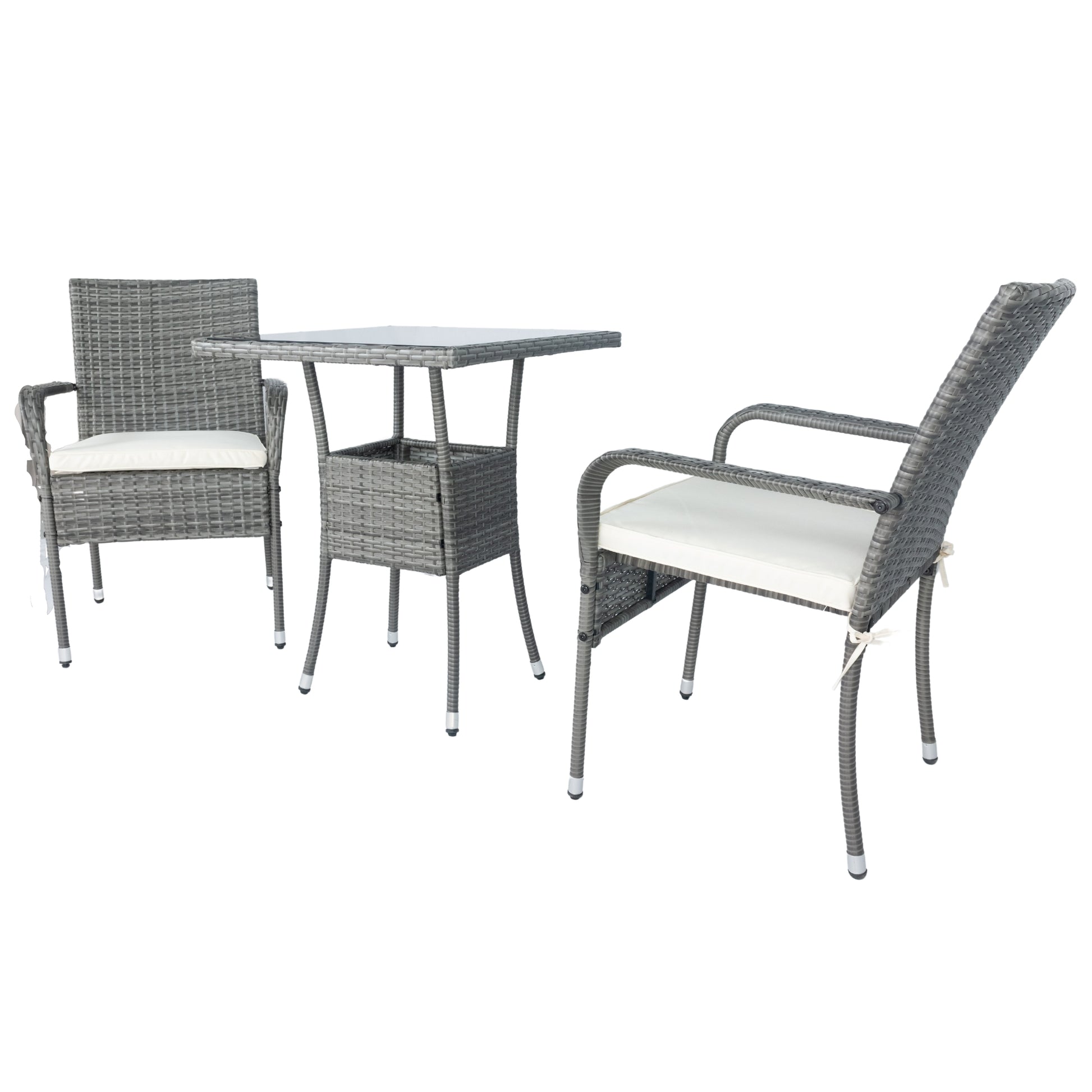 3 Piece Patio Wicker Conversation Set Grey Wicker White Cushion Yes Sectional Grey Rust Resistant Frame Mildew Resistant Cushion Garden & Outdoor Modern 2 Person Seating Group Fiber Foam Pads Rattan Metal