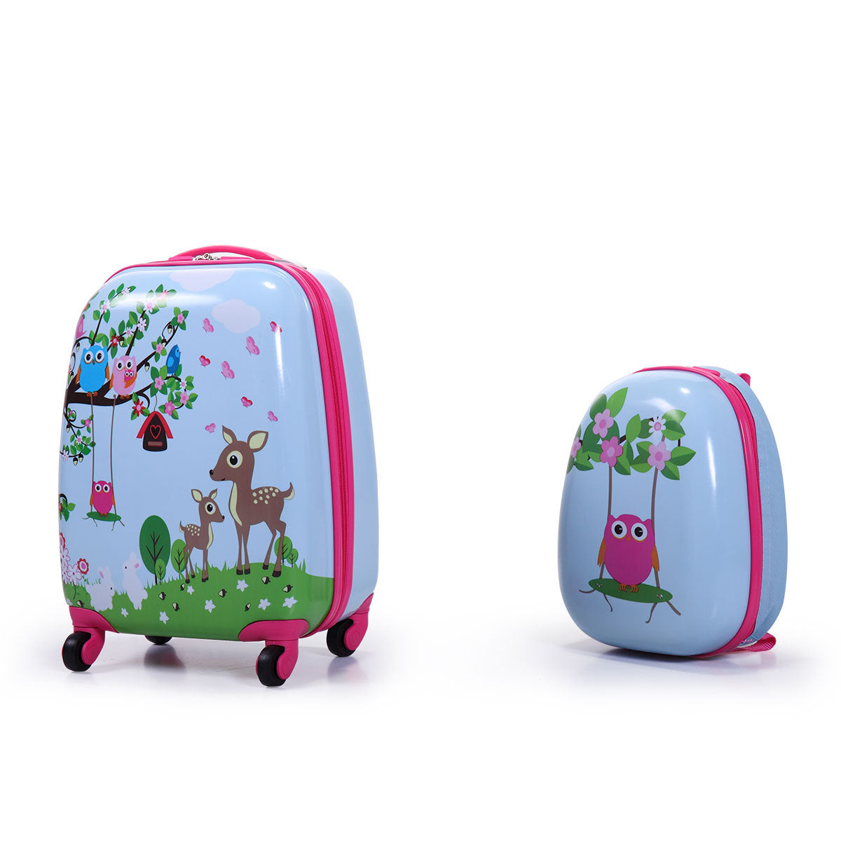 2 PCS Kids Luggage Set, 12" Backpack and 16" Spinner pink+white-abs+pc