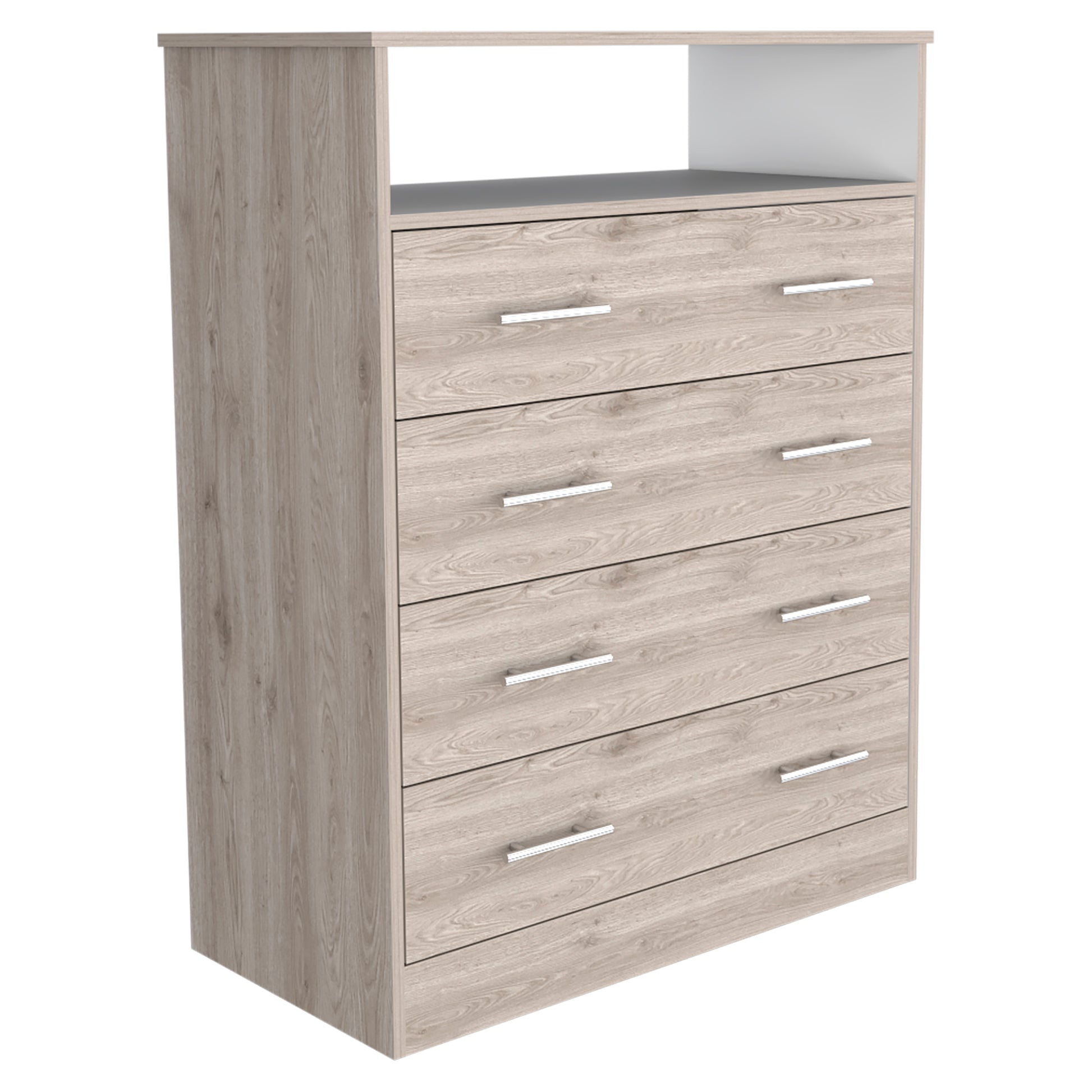 Four Drawer Dresser Wuju, Bedroom, Light Gray White Light Gray Particle Board Particle Board