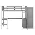 Twin Size Loft Bed With Desk, Shelves And Wardrobe Gray Gray Solid Wood