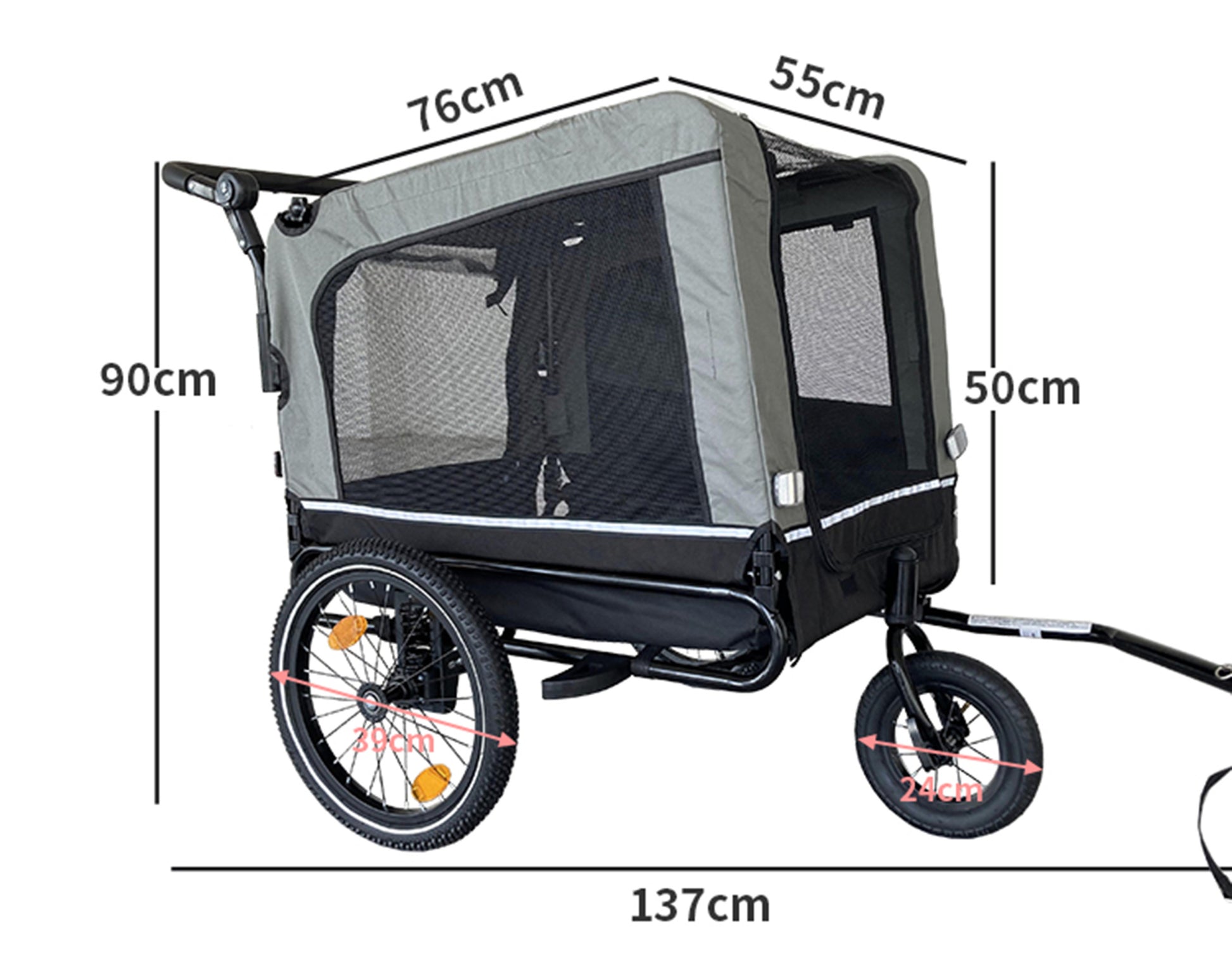 Outdoor Heavy Duty Foldable Utility Pet Stroller Dog black+ gray-fabric-steel