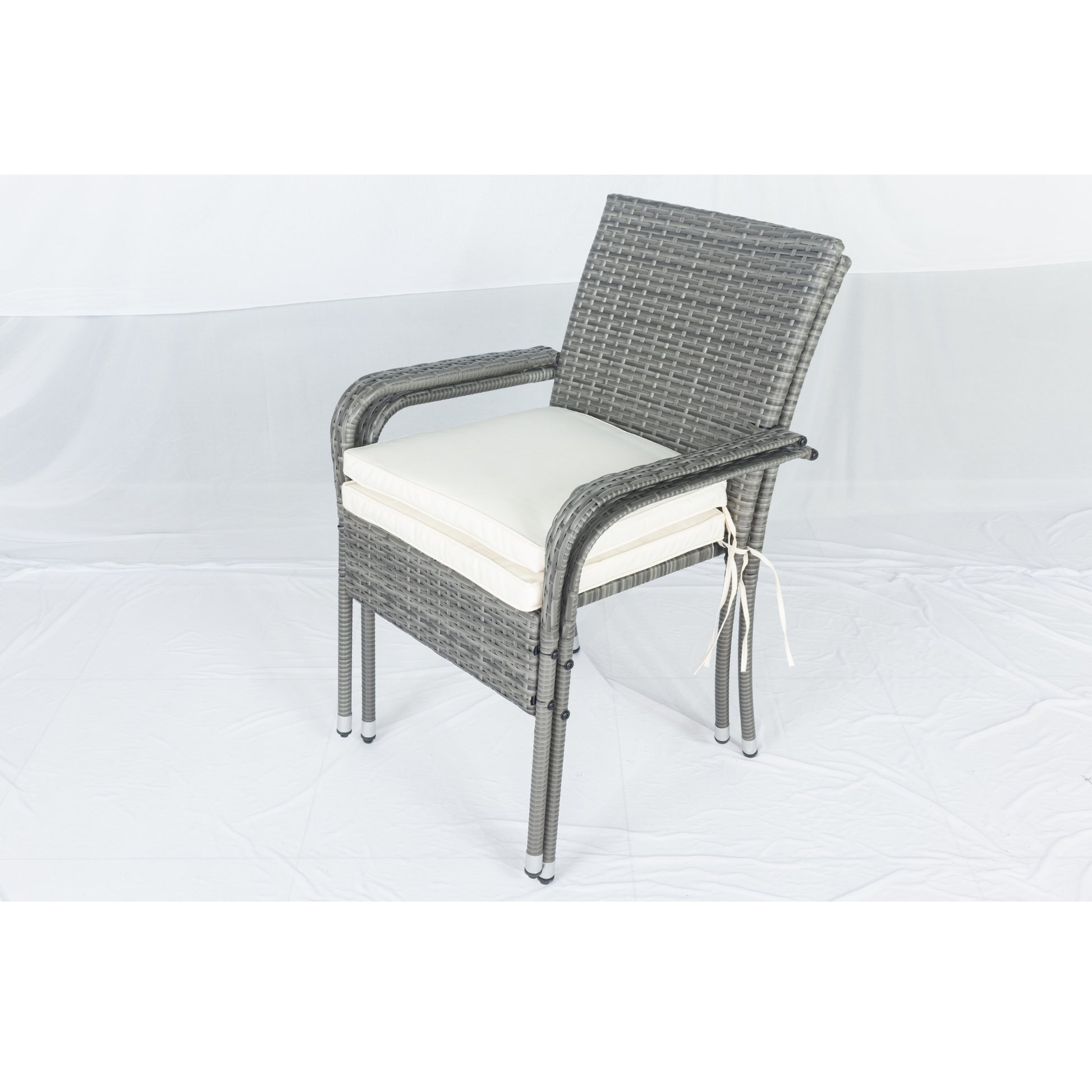 3 Piece Patio Wicker Conversation Set Grey Wicker White Cushion Yes Sectional Grey Rust Resistant Frame Mildew Resistant Cushion Garden & Outdoor Modern 2 Person Seating Group Fiber Foam Pads Rattan Metal