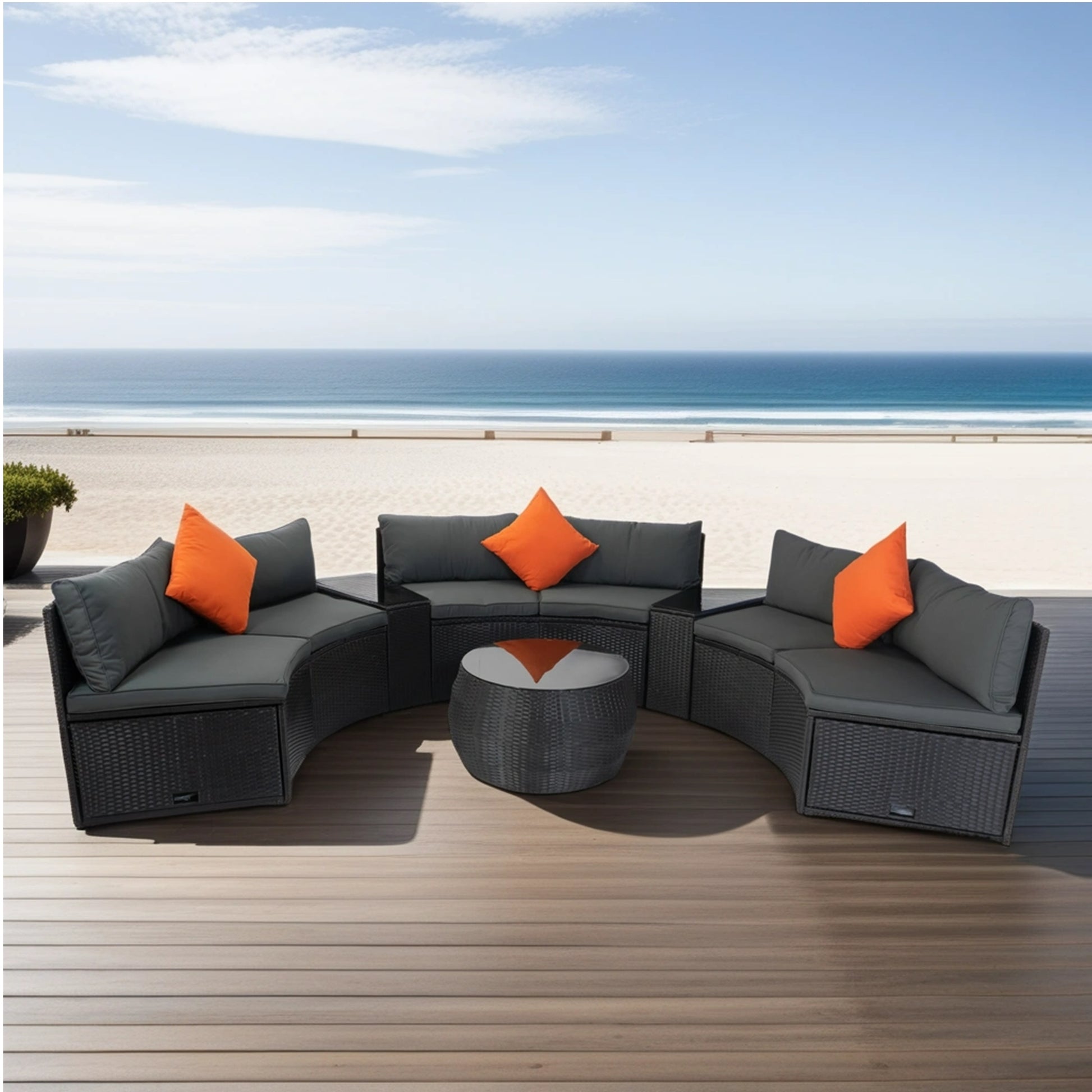 6 Piece Patio Wicker Outdoor Sectional Set 6 Seater Conversation Set With 2 Storage Box Under Seat Black Wicker Dark Grey Cushion 3 Pillow Yes Complete Patio Set Black Rust Resistant Frame Mildew Resistant Cushion Garden & Outdoor Modern Complete Patio