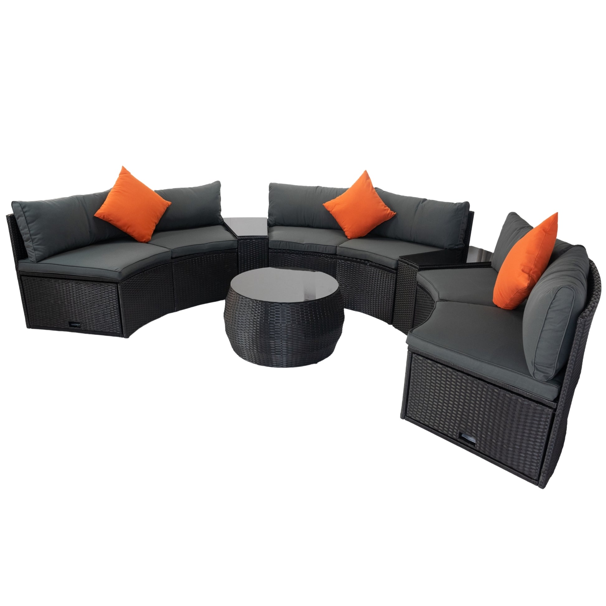 6 Piece Patio Wicker Outdoor Sectional Set 6 Seater Conversation Set With 2 Storage Box Under Seat Black Wicker Dark Grey Cushion 3 Pillow Yes Complete Patio Set Black Rust Resistant Frame Mildew Resistant Cushion Garden & Outdoor Modern Complete Patio