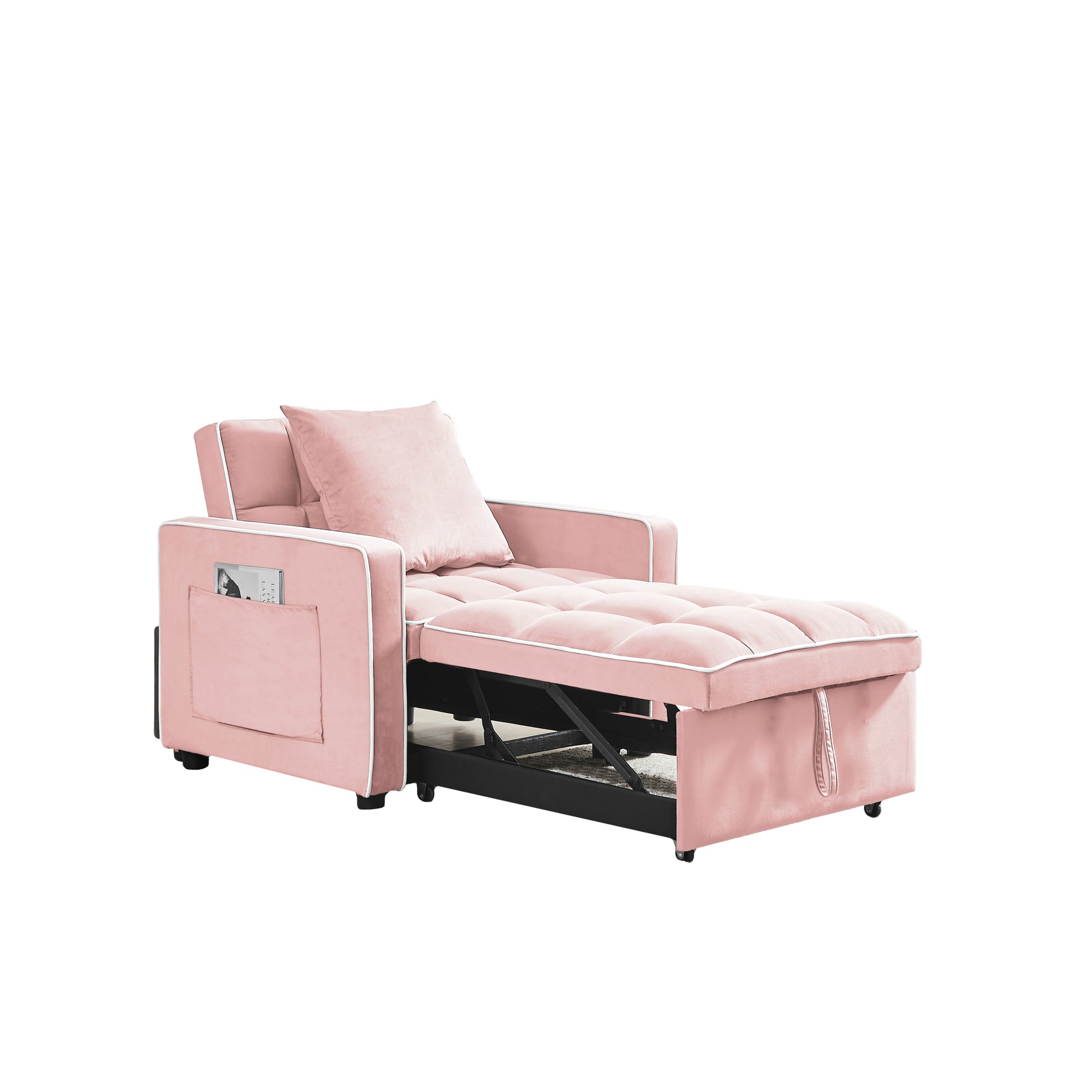 Three In One Sofa Bed Chair Folding Sofa Bed Adjustable Back Into A Sofa Recliner Single Bed Adult Modern Chair Bed Berth Pink White Wood Primary Living Space Medium Duty Eucalyptus 1 Seat Pink Velvet Medium Soft Tufted Back Modern Pillow Top Arms Solid