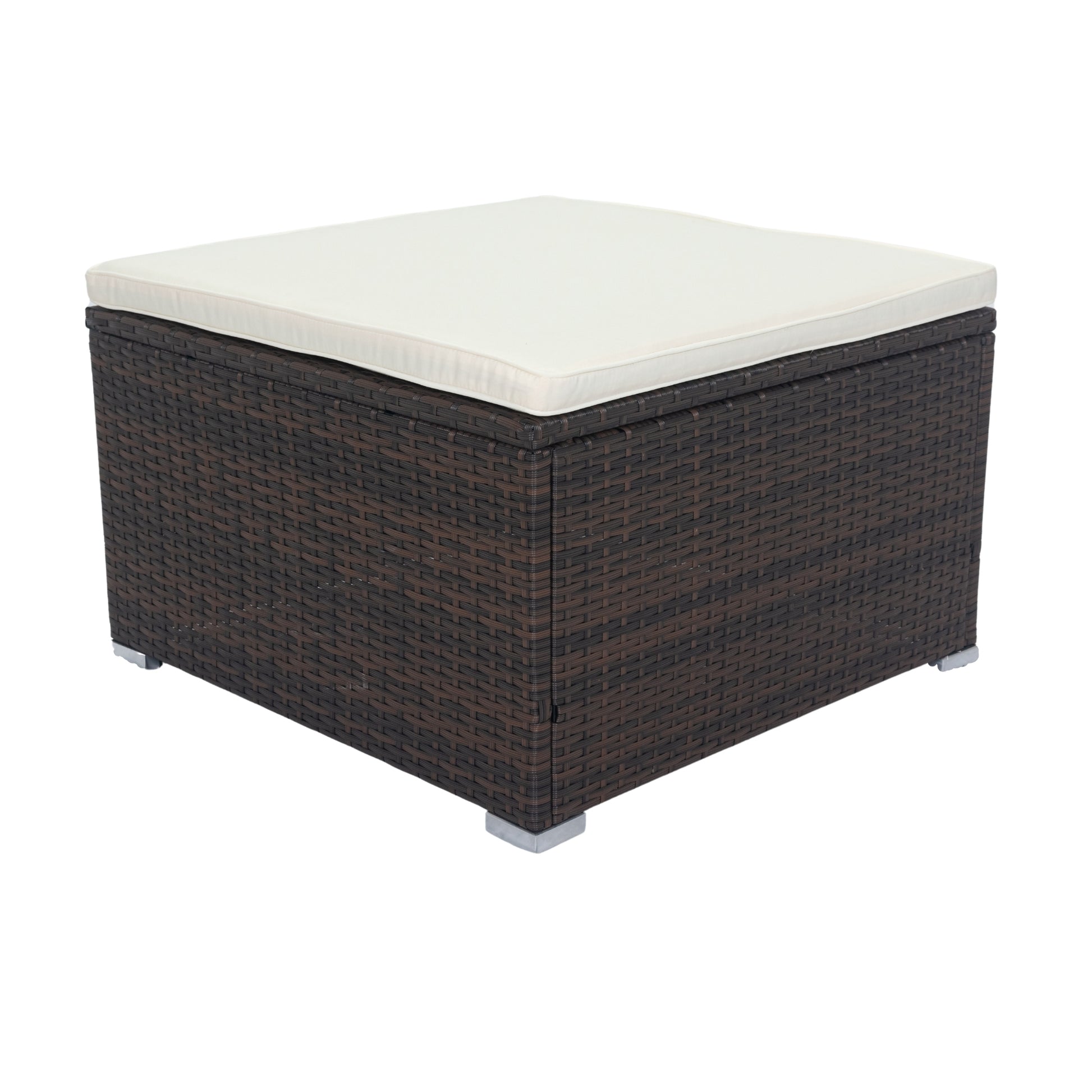 11 Piece Patio Wicker Conversation Set, 10 Seater Patio Sectional Set With 3 Storage Box Under Seat Brown Wicker White Cushion Yes Complete Patio Set Brown Rust Resistant Frame Mildew Resistant Cushion Garden & Outdoor Modern Complete Patio Sets Fiber