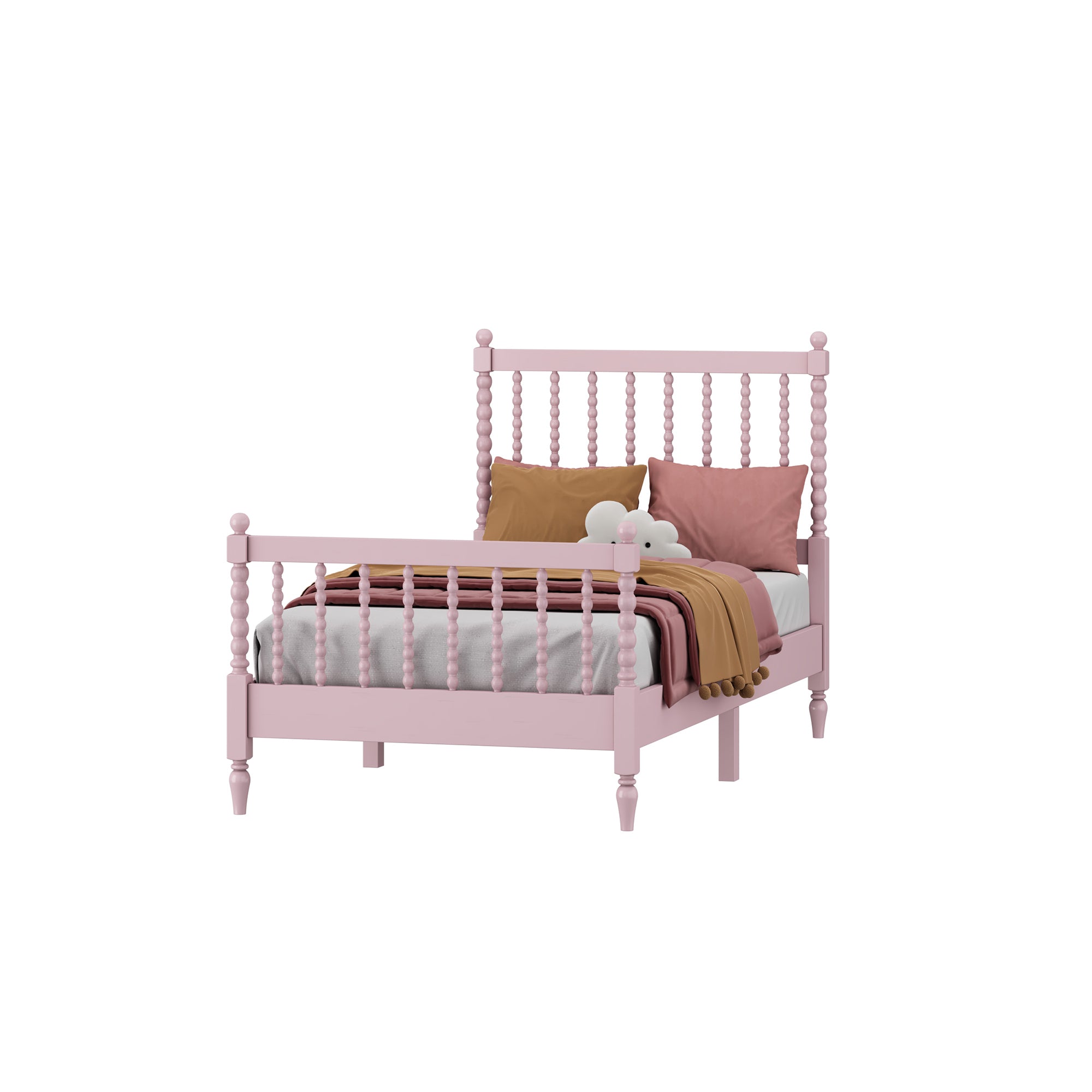 Twin Size Wood Platform Bed with Gourd Shaped pink-wood