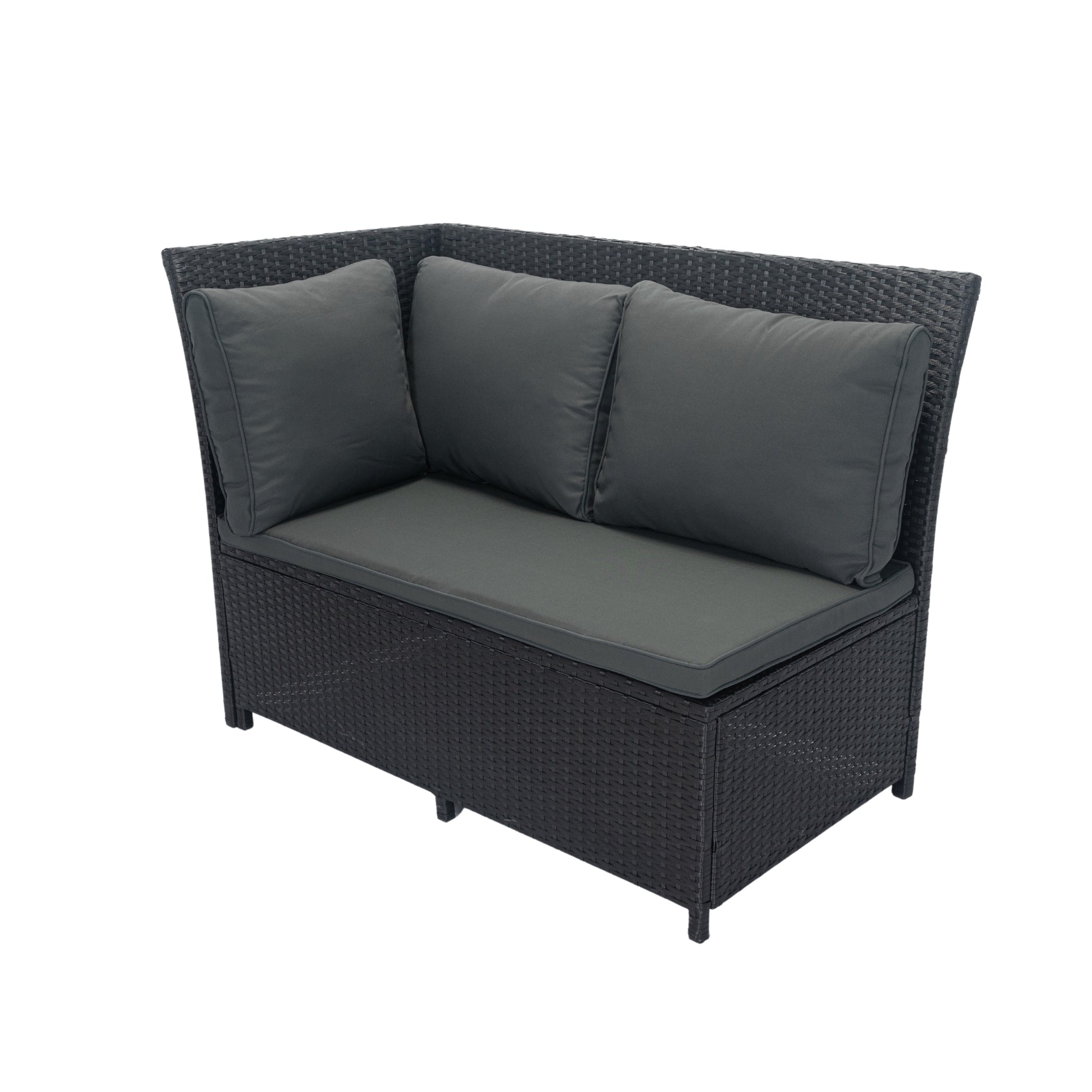 5 Piece Patio Wicker Outdoor Sectional Set 9 Seater Conversation Set With 3 Storage Under Seat Black Wicker Dark Grey Cushion Yes Complete Patio Set Black Rust Resistant Frame Mildew Resistant Cushion Garden & Outdoor Modern Complete Patio Sets Fiber