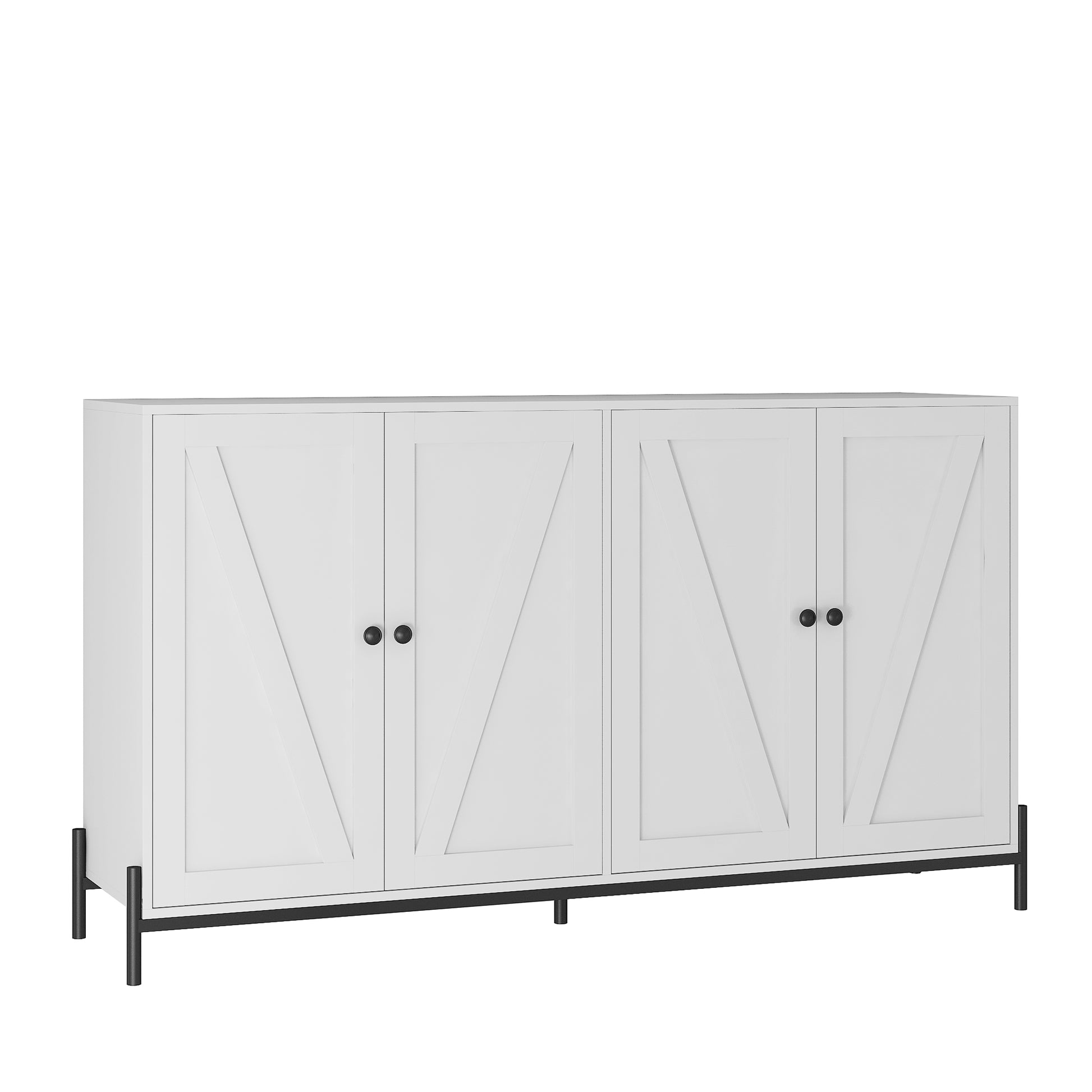 Storage Cabinet Buffet Cabinet With 2 Cabinet, 4 Doors, Metal Leg, Sideboard Wooden Cabinet, Entryway Floor Cabinet For Living Room, Study, And Entryway White White Mdf