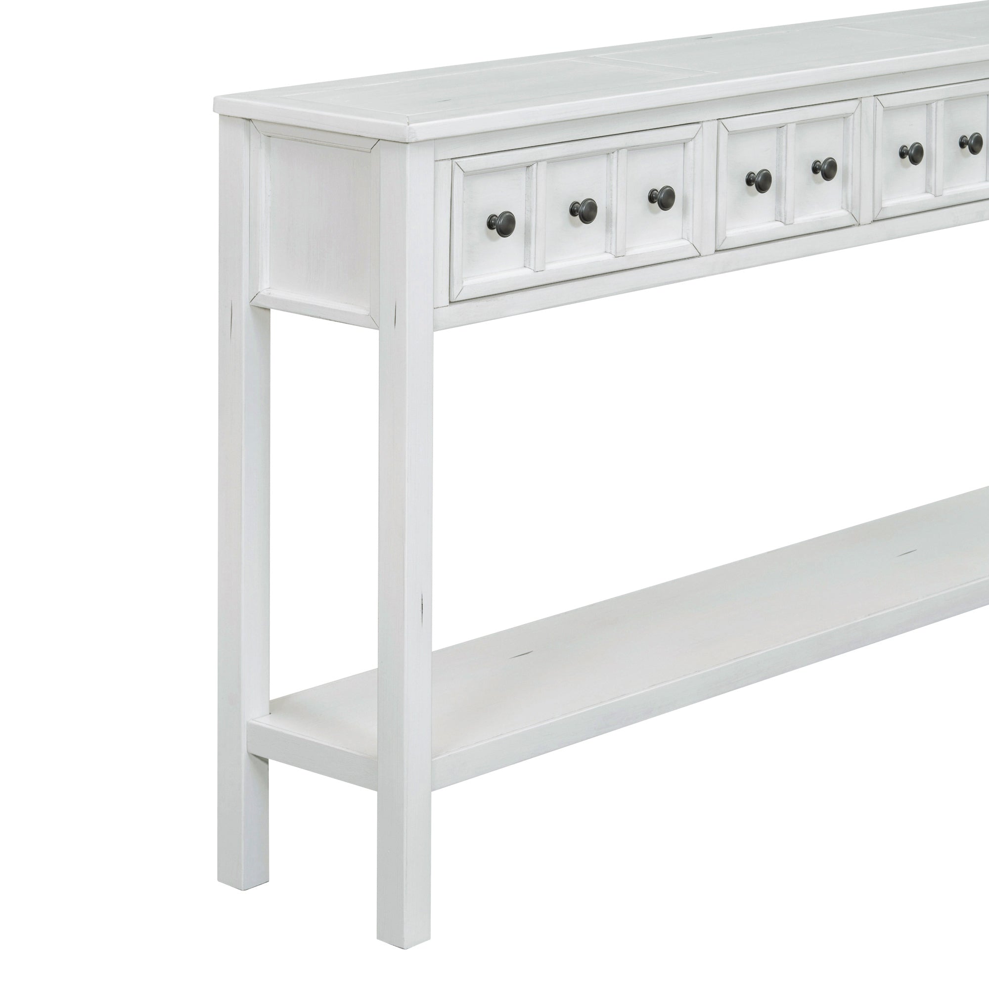 Rustic Entryway Console Table, 60" Long Sofa Table With Two Different Size Drawers And Bottom Shelf For Storage Antique White Antique White Solid Wood