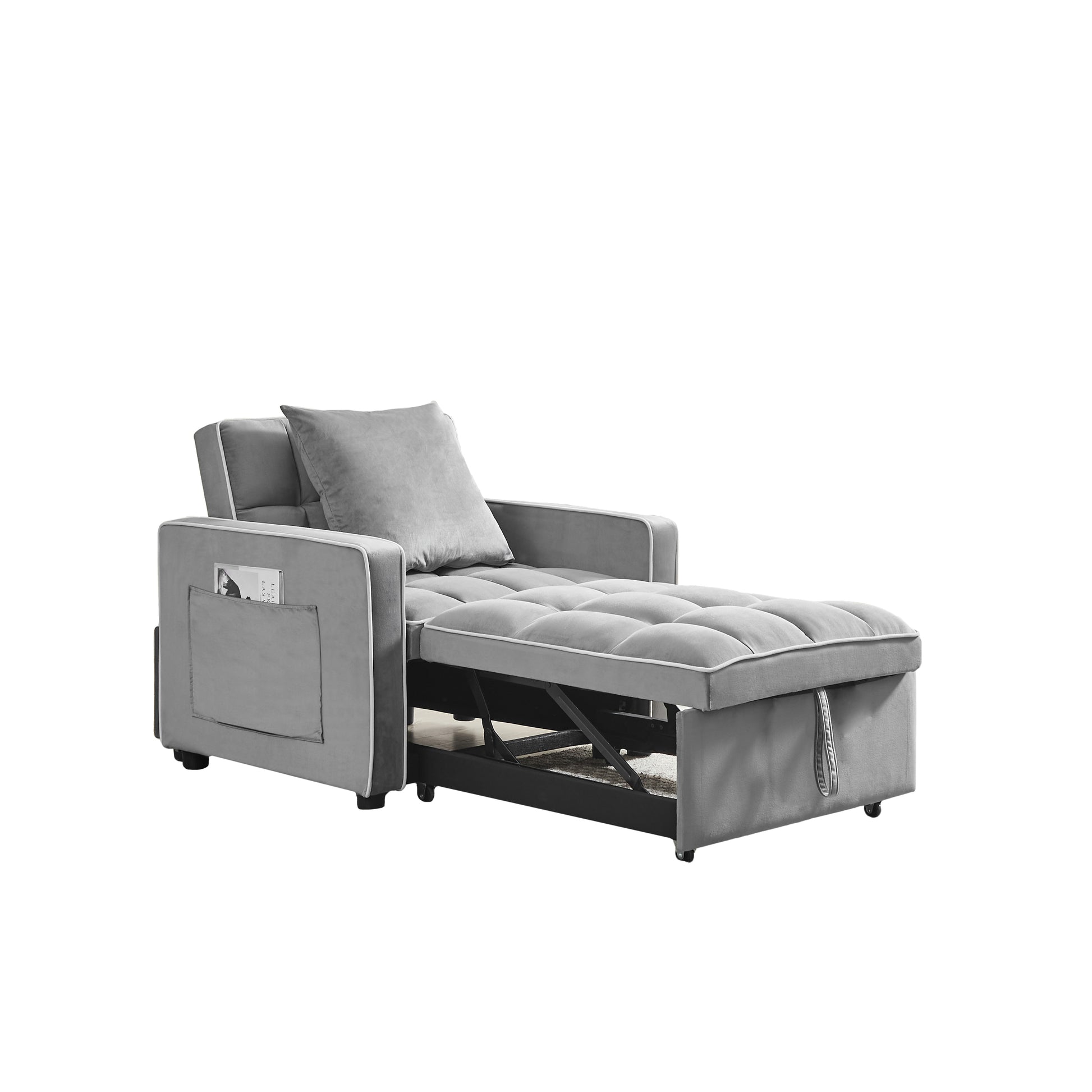 Three In One Sofa Bed Chair Folding Sofa Bed Adjustable Back Into A Sofa Recliner Single Bed Adult Modern Chair Bed Berth Grey White Wood Primary Living Space Medium Duty Eucalyptus 1 Seat Grey Velvet Medium Soft Tufted Back Modern Pillow Top Arms Solid