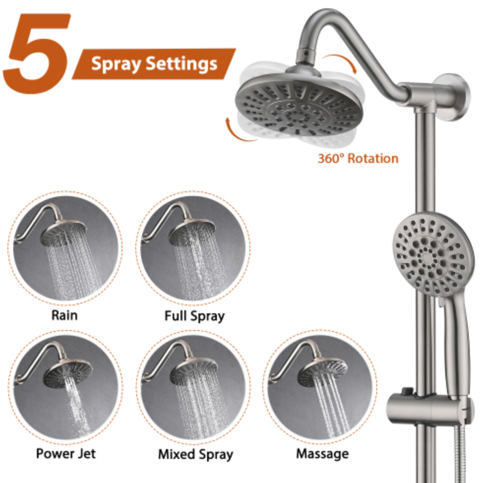 6" Brushed Nickel Rain Shower Head With Handheld Shower Head Bathroom Rain Shower System Brushed Nickel Stainless Steel