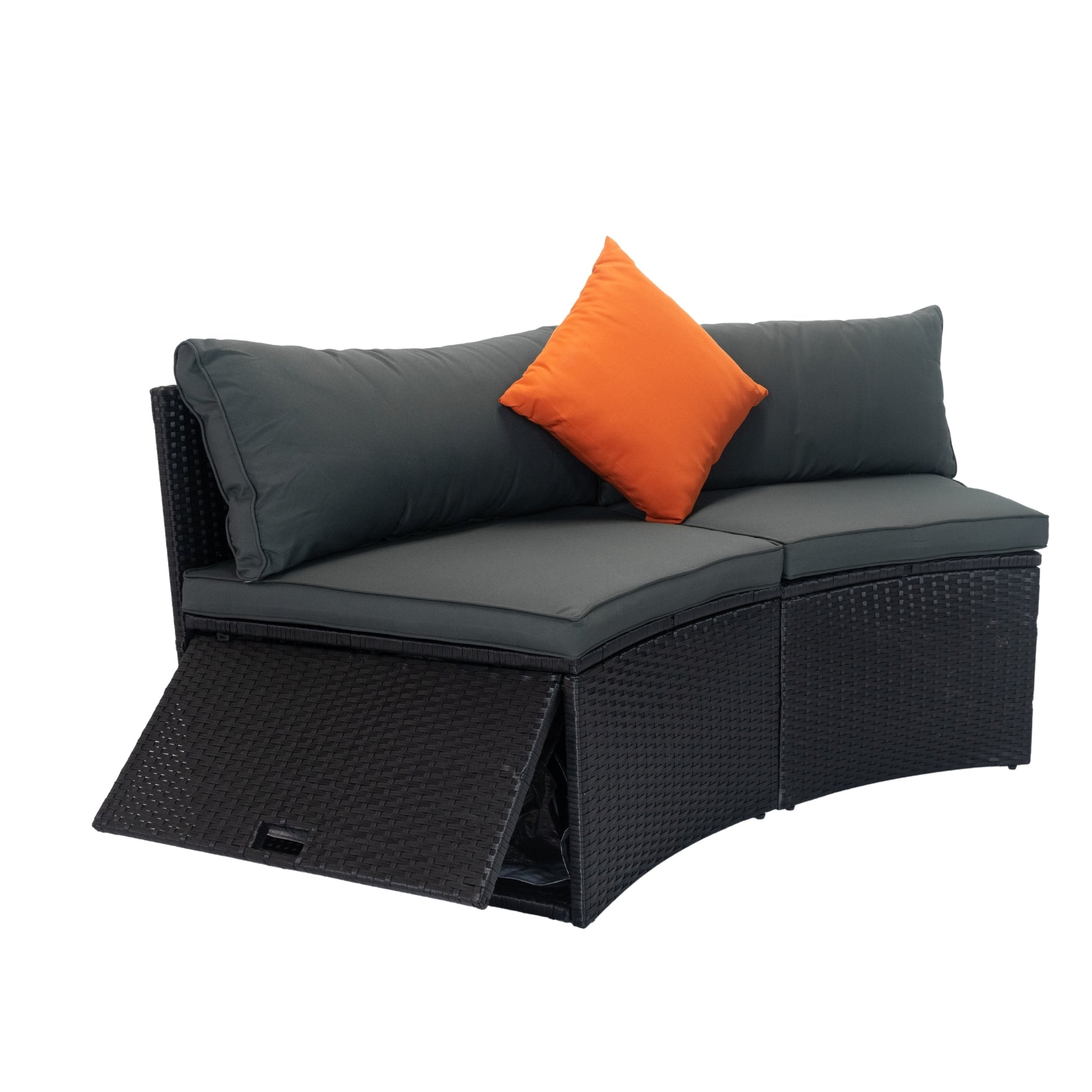 6 Piece Patio Wicker Outdoor Sectional Set 6 Seater Conversation Set With 2 Storage Box Under Seat Black Wicker Dark Grey Cushion 3 Pillow Yes Complete Patio Set Black Rust Resistant Frame Mildew Resistant Cushion Garden & Outdoor Modern Complete Patio