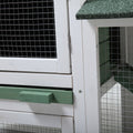 Large Wooden Rabbit Hutch Indoor And Outdoor Bunny Cage With A Removable Tray And A Waterproof Roof, Grey Green White Green Wood