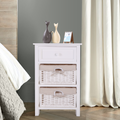 One Drawer Nightstand With Two Removable Baskets, Storage Bedside Table, Modern End Table With Tall Legs, Indoors, White White Solid Wood Mdf