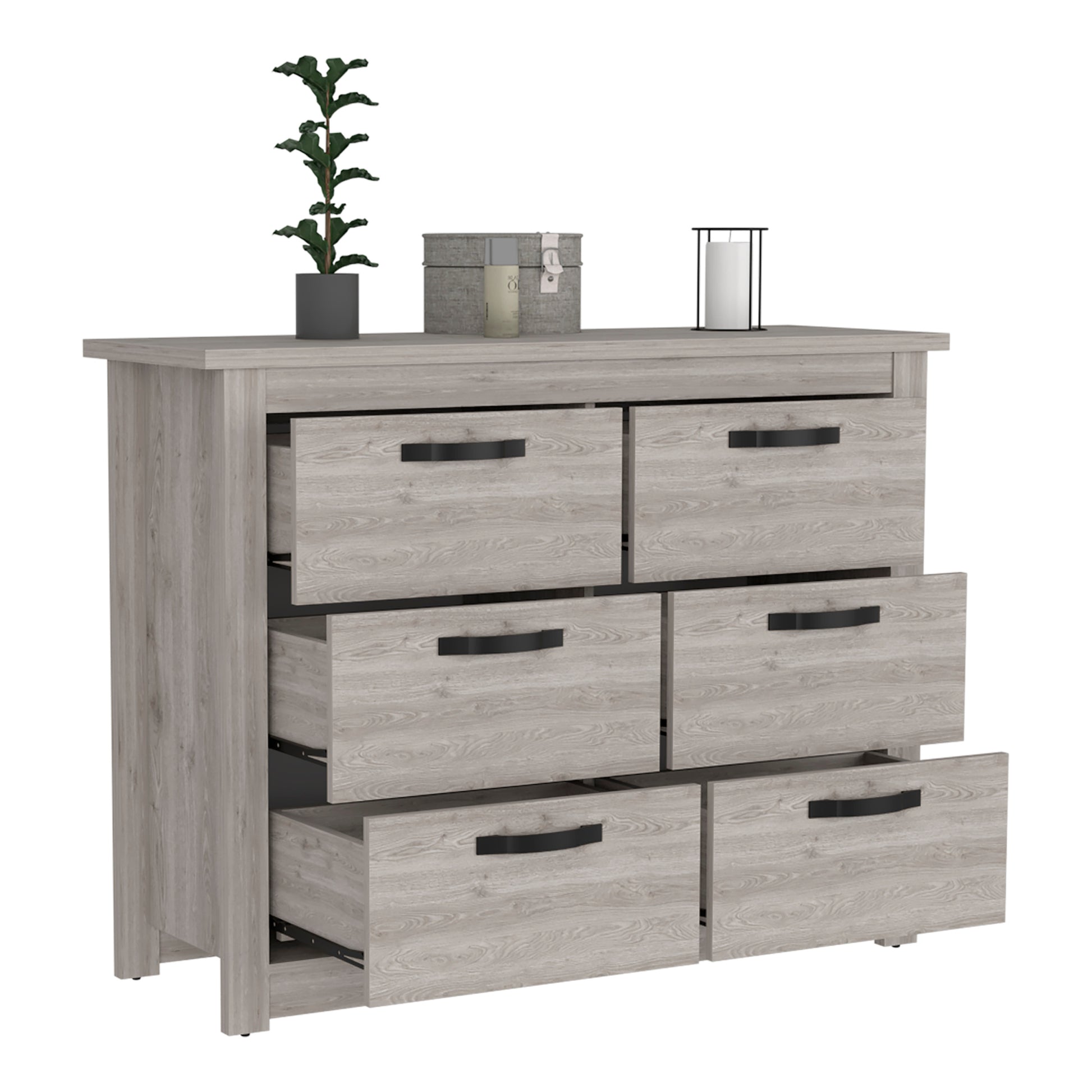 6 Drawer Double Dresser Toret, Bedroom, Light Gray Light Gray Particle Board Particle Board