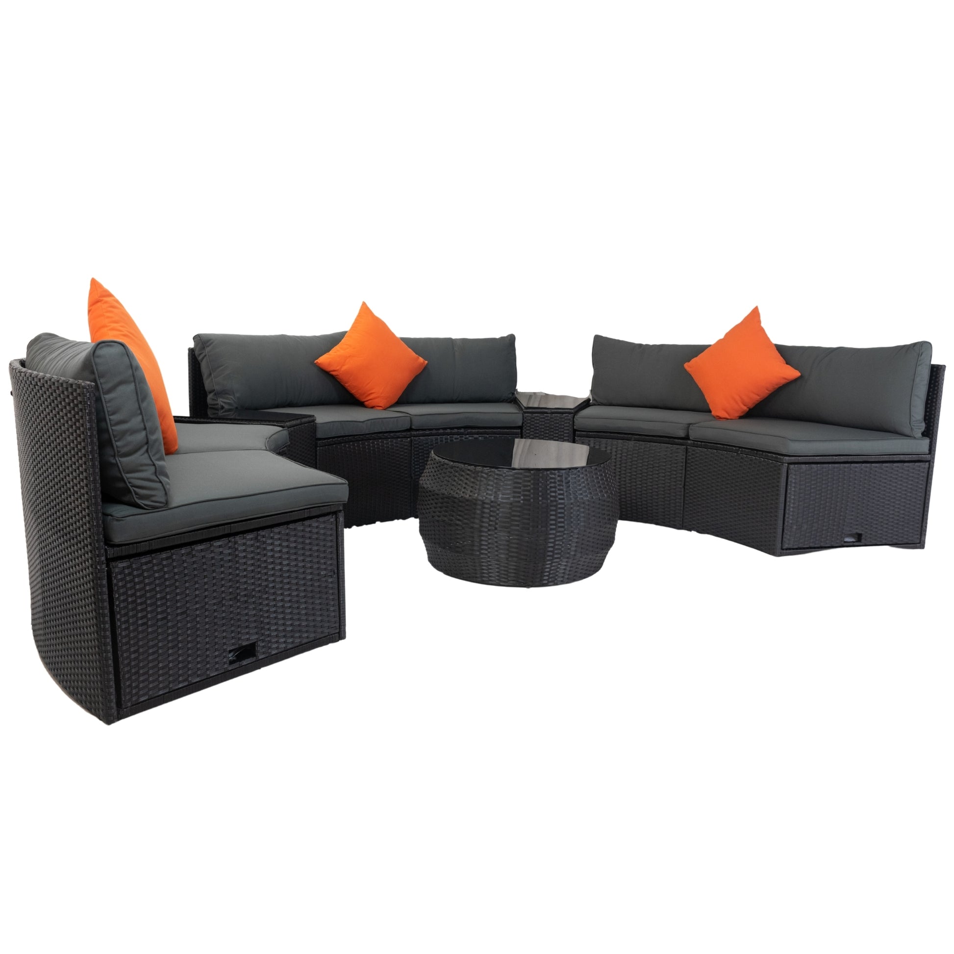 6 Piece Patio Wicker Outdoor Sectional Set 6 Seater Conversation Set With 2 Storage Box Under Seat Black Wicker Dark Grey Cushion 3 Pillow Yes Complete Patio Set Black Rust Resistant Frame Mildew Resistant Cushion Garden & Outdoor Modern Complete Patio