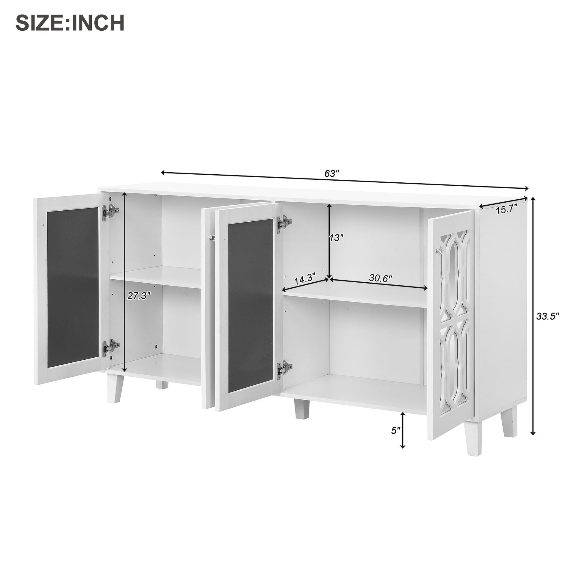 Buffet Cabinet With Adjustable Shelves, 4 Door