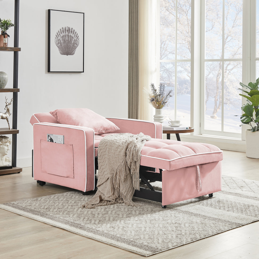 Three In One Sofa Bed Chair Folding Sofa Bed Adjustable Back Into A Sofa Recliner Single Bed Adult Modern Chair Bed Berth Pink White Wood Primary Living Space Medium Duty Eucalyptus 1 Seat Pink Velvet Medium Soft Tufted Back Modern Pillow Top Arms Solid