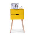 Mid Century Nightstand With 2 Sliding Drawers, Wood Sofa Side Table, Modern End Table For Living Room Bedroom, Set Of 2 Yellow Wood