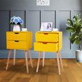 Mid Century Nightstand With 2 Sliding Drawers, Wood Sofa Side Table, Modern End Table For Living Room Bedroom, Set Of 2 Yellow Wood