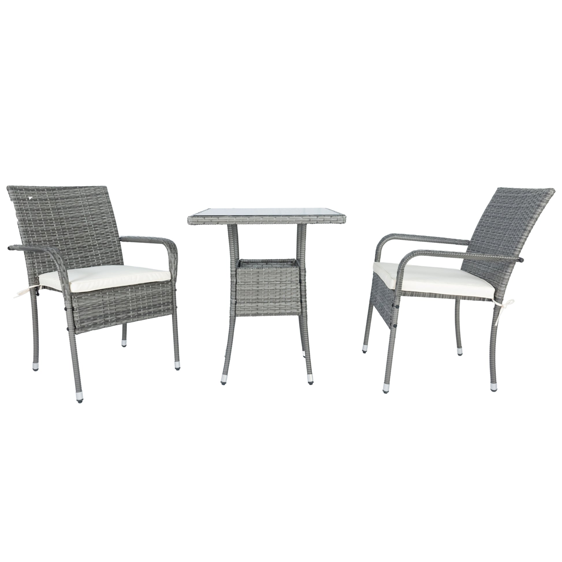 3 Piece Patio Wicker Conversation Set Grey Wicker White Cushion Yes Sectional Grey Rust Resistant Frame Mildew Resistant Cushion Garden & Outdoor Modern 2 Person Seating Group Fiber Foam Pads Rattan Metal