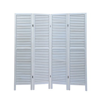 Sycamore Wood 4 Panel Screen Folding Louvered Room Divider Old White White Wood