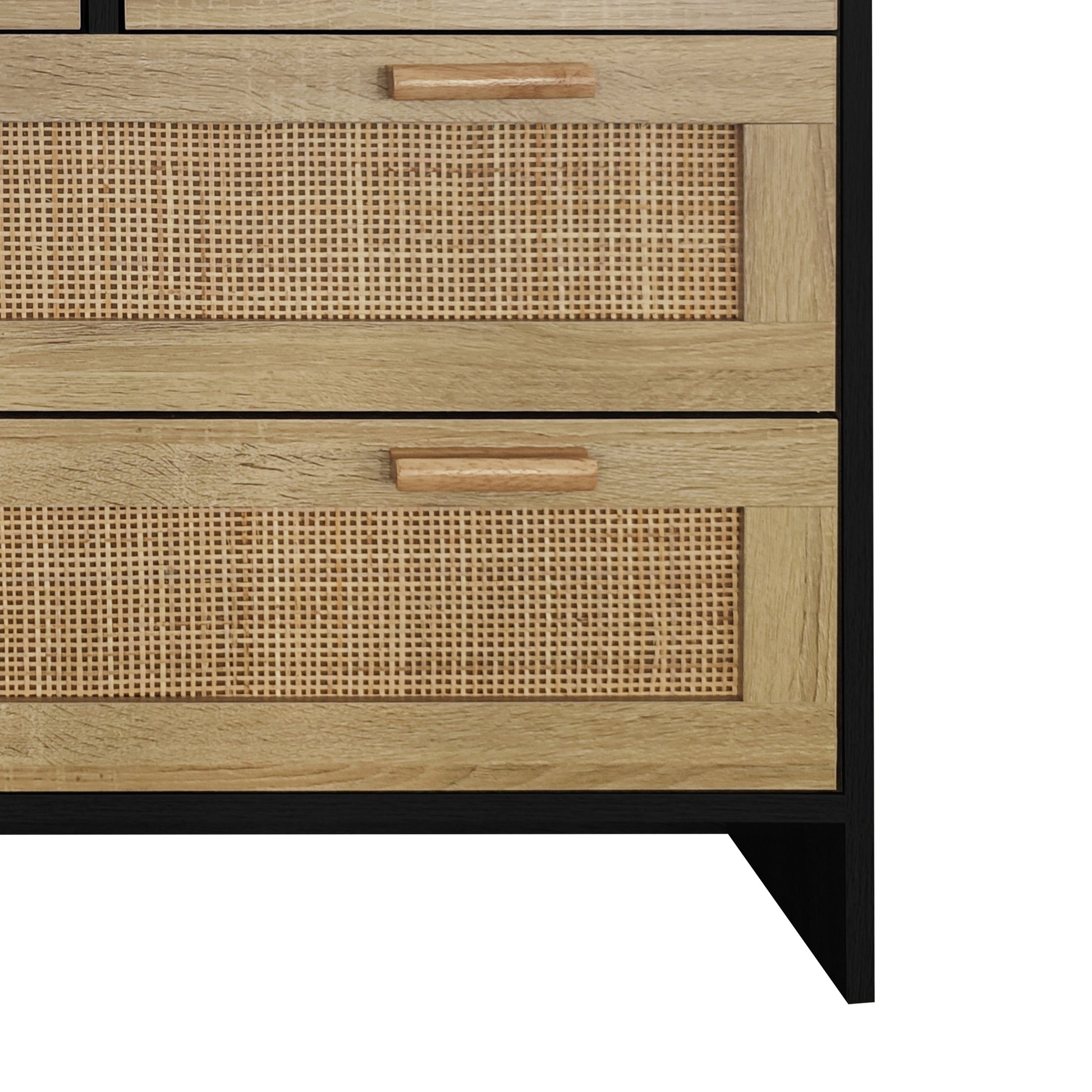 4 Drawers Rattan Cabinet,For Bedroom,Living Room,Dining Room,Hallways,Easy Assembly, Black Black Particle Board