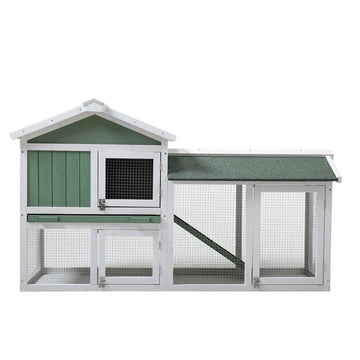 Large Wooden Rabbit Hutch Indoor And Outdoor Bunny Cage With A Removable Tray And A Waterproof Roof, Grey Green White Green Wood