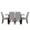 Modern Dining Table For 6 8, 7 Piece Kitchen Dining Table Set, Gray Sintered Stone Dining Table With 6 Tufted Upholstered Chairs, 63 Inch Rectangle Dining Table For Dining Room 1 Table 6 Chair Gray Farmhouse,Mid Century Modern,Modern Sintered Stone