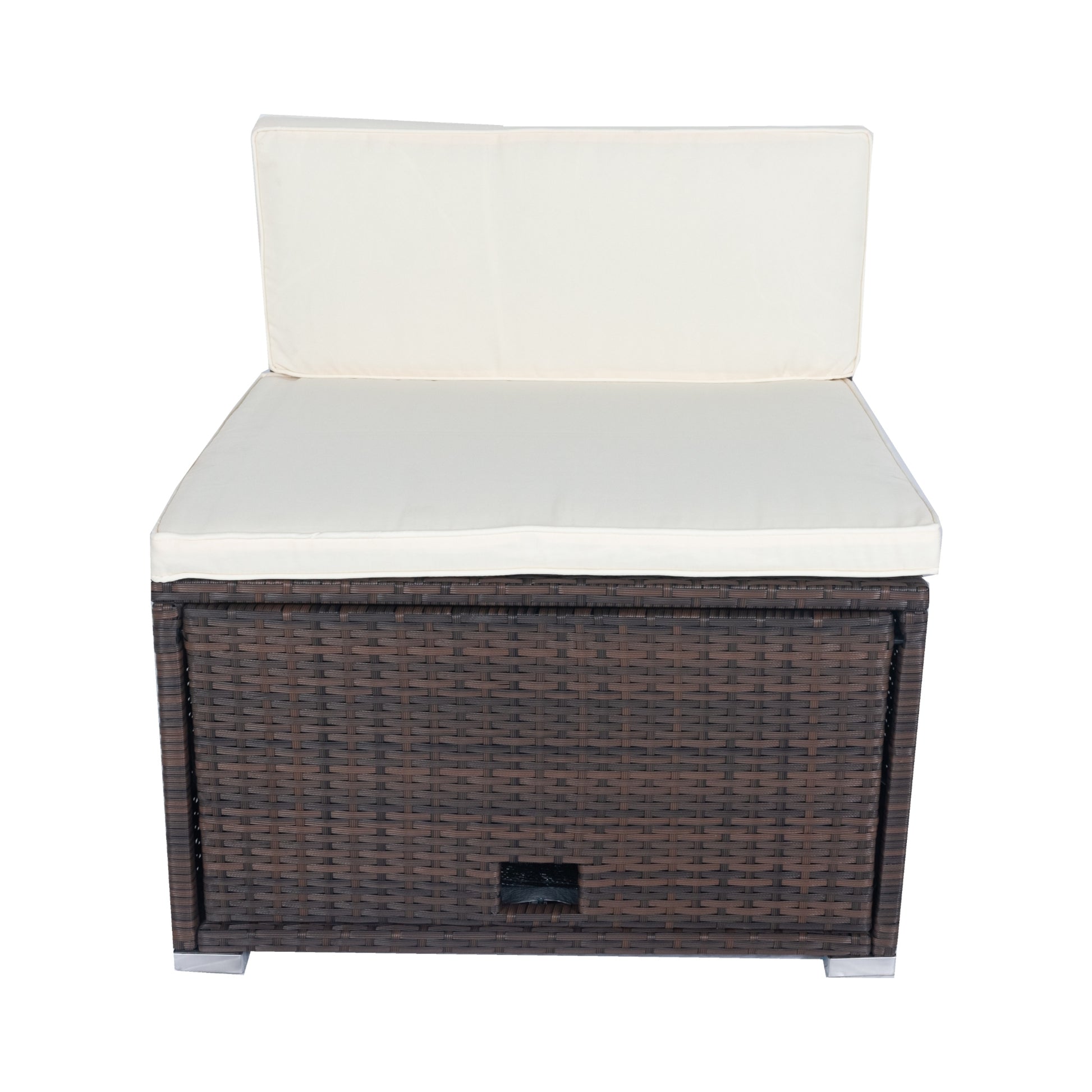 11 Piece Patio Wicker Conversation Set, 10 Seater Patio Sectional Set With 3 Storage Box Under Seat Brown Wicker White Cushion Yes Complete Patio Set Brown Rust Resistant Frame Mildew Resistant Cushion Garden & Outdoor Modern Complete Patio Sets Fiber