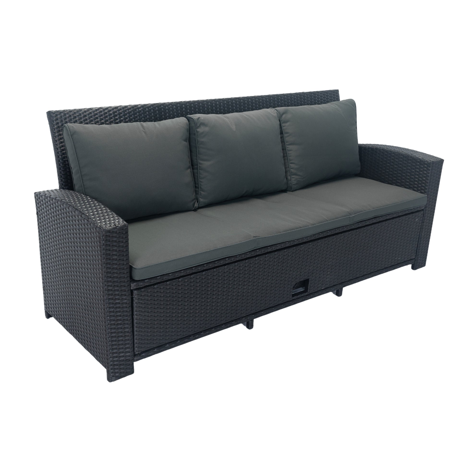 5 Piece Patio Wicker Outdoor Sectional Set 9 Seater Conversation Set With 3 Storage Under Seat Black Wicker Dark Grey Cushion Yes Complete Patio Set Black Rust Resistant Frame Mildew Resistant Cushion Garden & Outdoor Modern Complete Patio Sets Fiber
