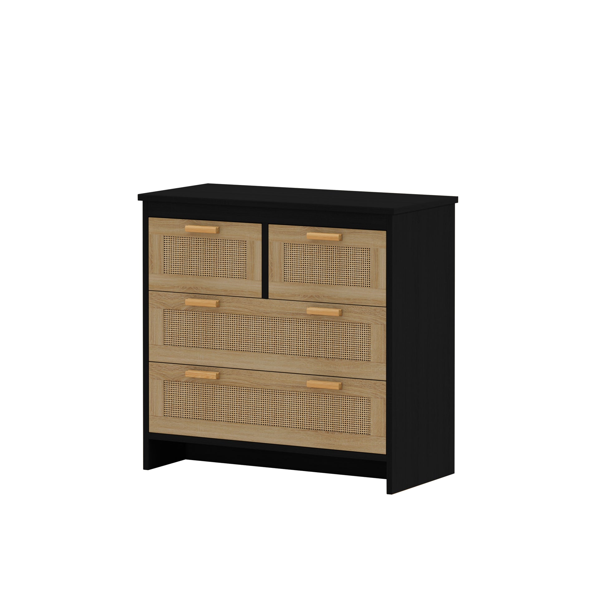 4 Drawers Rattan Cabinet,For Bedroom,Living Room,Dining Room,Hallways,Easy Assembly, Black Black Particle Board