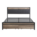 Queen Size Metal Platform Bed Frame With Upholstery Storage Function Headboardand Usb Liner And Footboard With Drawersno Box Spring Needed, Large Under Bed Storage, Easy Assemble Black Gray Mdf Metal