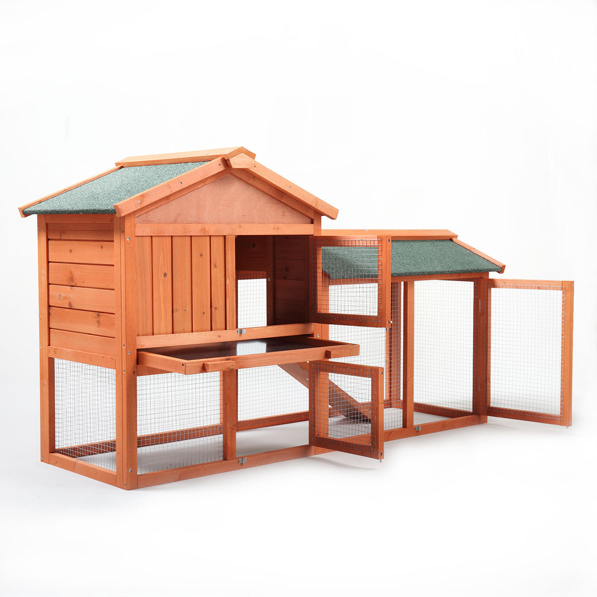 Large Wooden Rabbit Hutch Indoor And Outdoor Bunny Cage With A Removable Tray And A Waterproof Roof, Orange Red Orange Wood