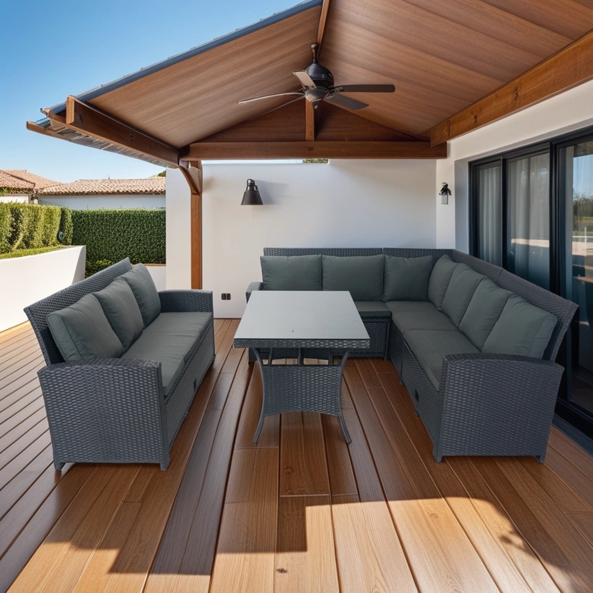 5 Piece Patio Wicker Outdoor Sectional Set 9 Seater Conversation Set With 3 Storage Under Seat Black Wicker Dark Grey Cushion Yes Complete Patio Set Black Rust Resistant Frame Mildew Resistant Cushion Garden & Outdoor Modern Complete Patio Sets Fiber